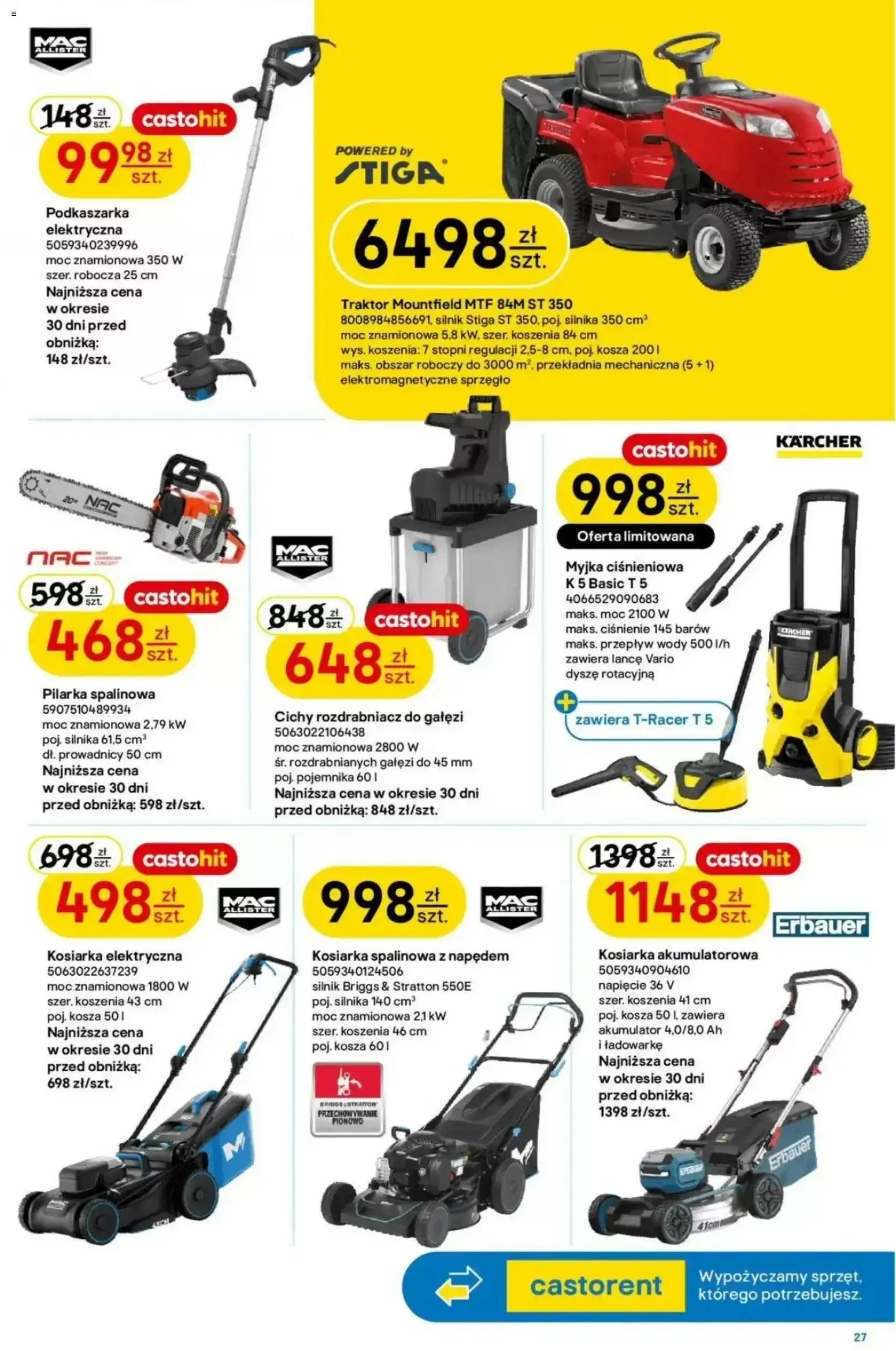 Castorama gazetka od 12.08.2026 | Strona: 27 | Produkty: Podkaszarka, Myjka ciśnieniowa, Kosiarka spalinowa, Kosiarka