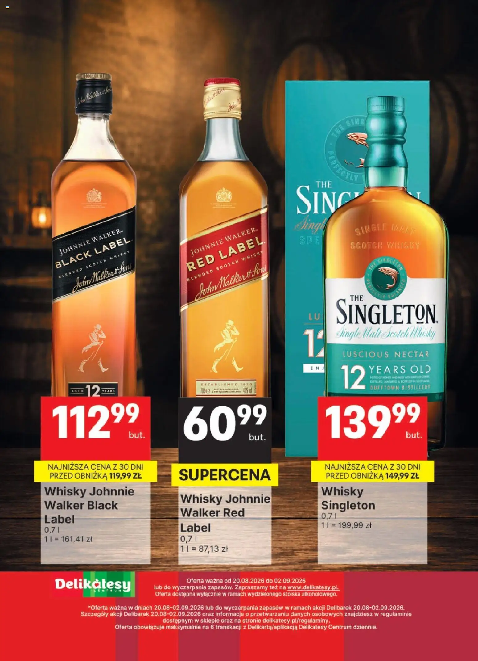 Delikatesy Centrum gazetka - DeliBarek od 20.08.2026 | Strona: 23 | Produkty: Scotch whisky, Delikatesy, Red label, Whisky