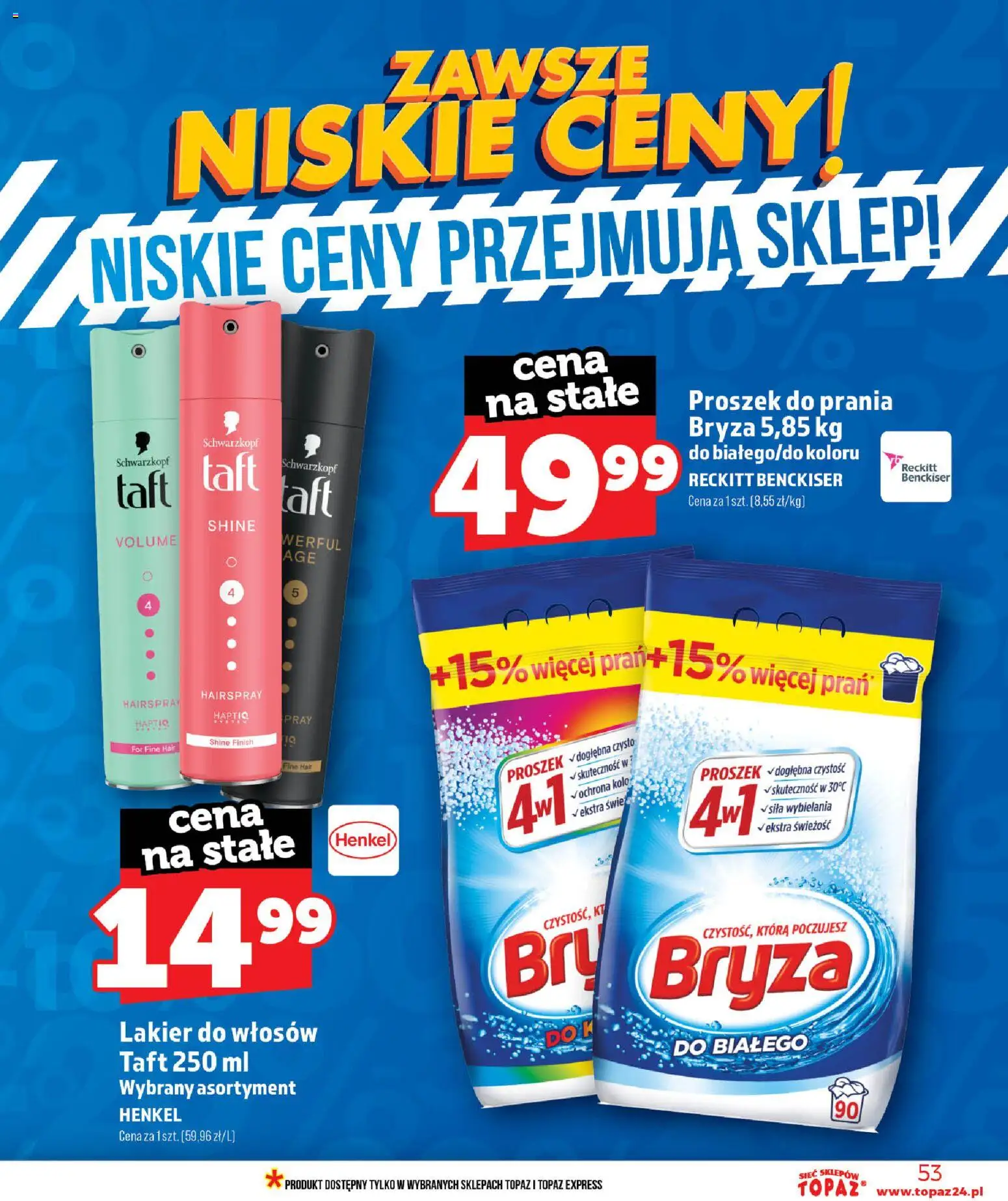 Topaz gazetka - MAZ od 11.06.2026 | Strona: 53 | Produkty: Lakier do włosów, Finish, Proszek do prania