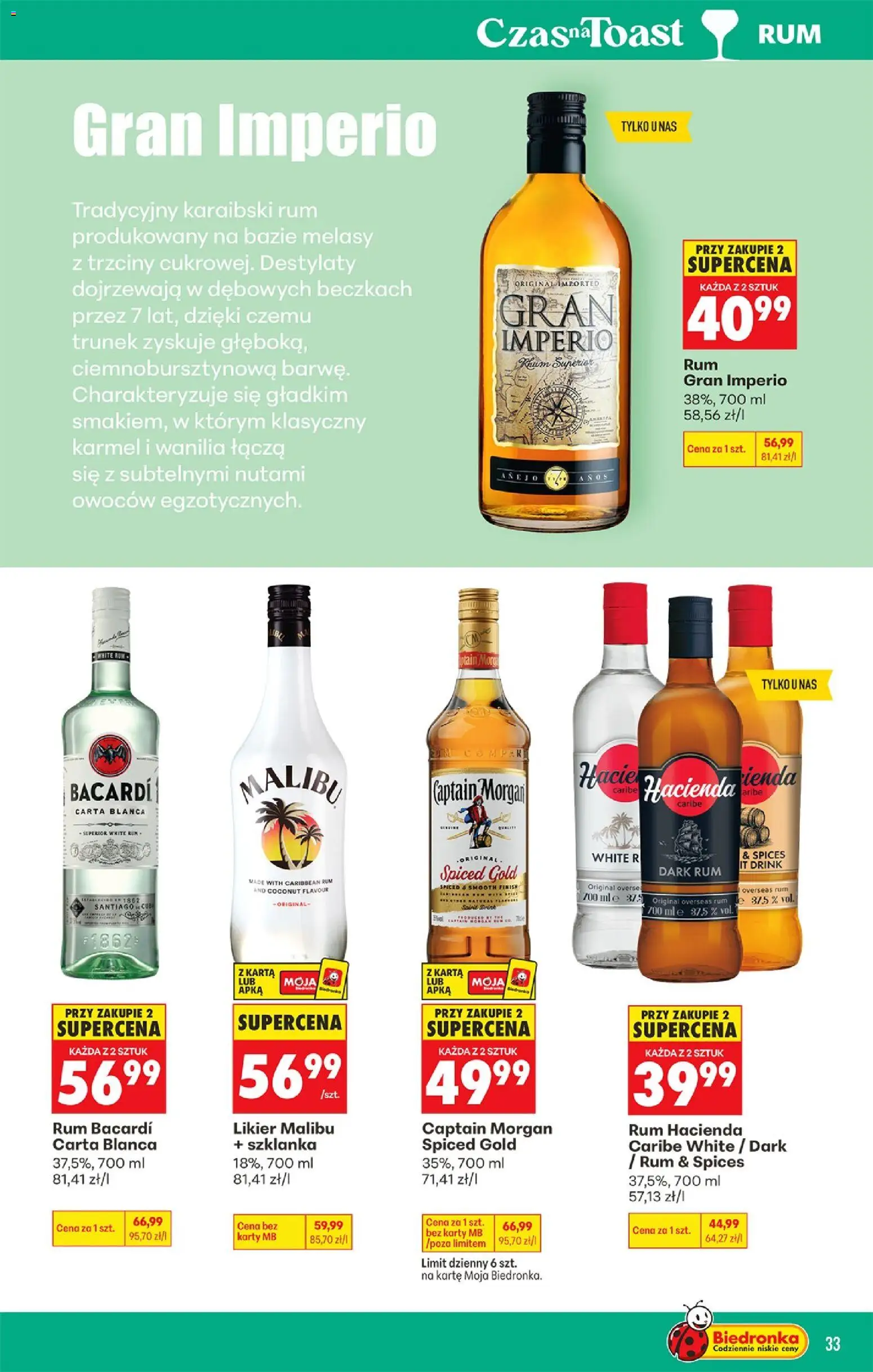 Biedronka gazetka - Czas na toast od 29.06.2026 | Strona: 33 | Produkty: Szklanka, Karta, Rum, Finish