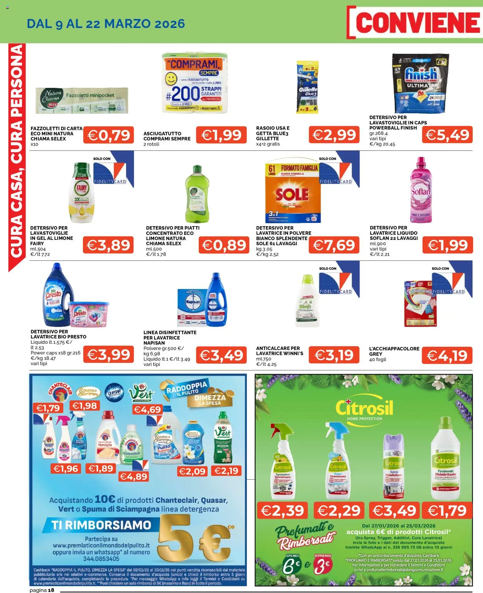 Volantino Mercatò del 09.03.2026 | Pagina: 18 | Prodotti: Spray disinfettante, Anticalcare, Sgrassatore, Lavastoviglie