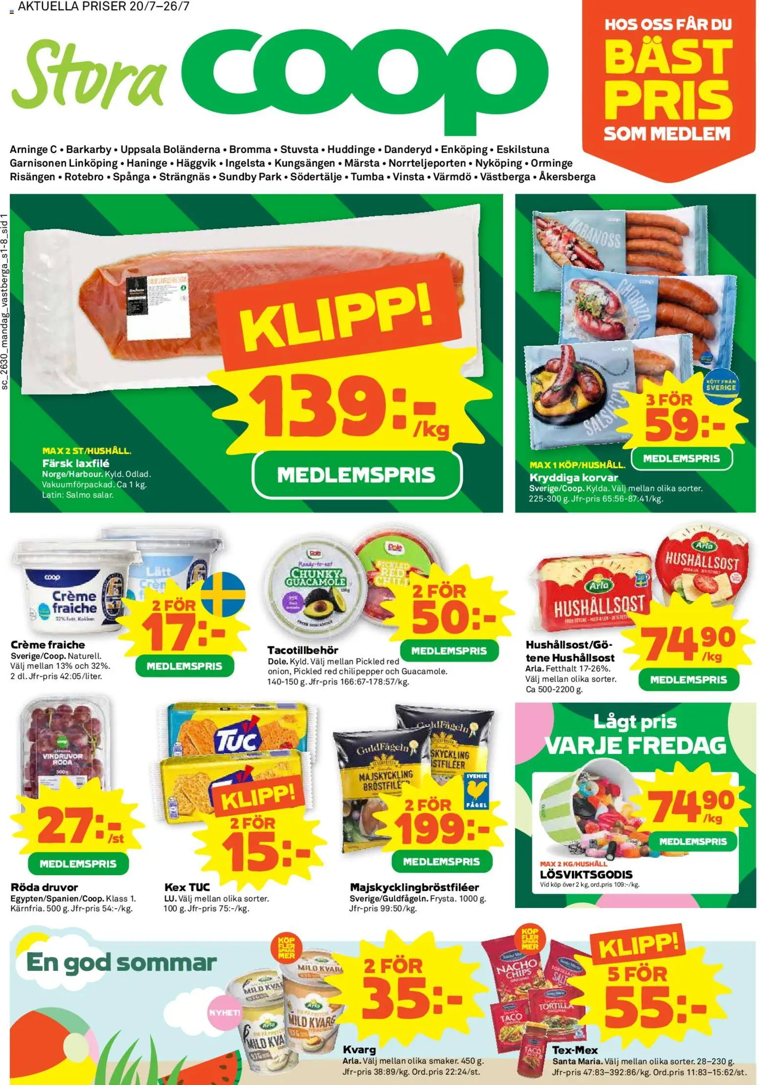 Stora Coop reklamblad aktuell från 20/07/2026 | Sida: 1 | Produkter: Tortilla, Hushållsost, Creme fraiche, Kvarg