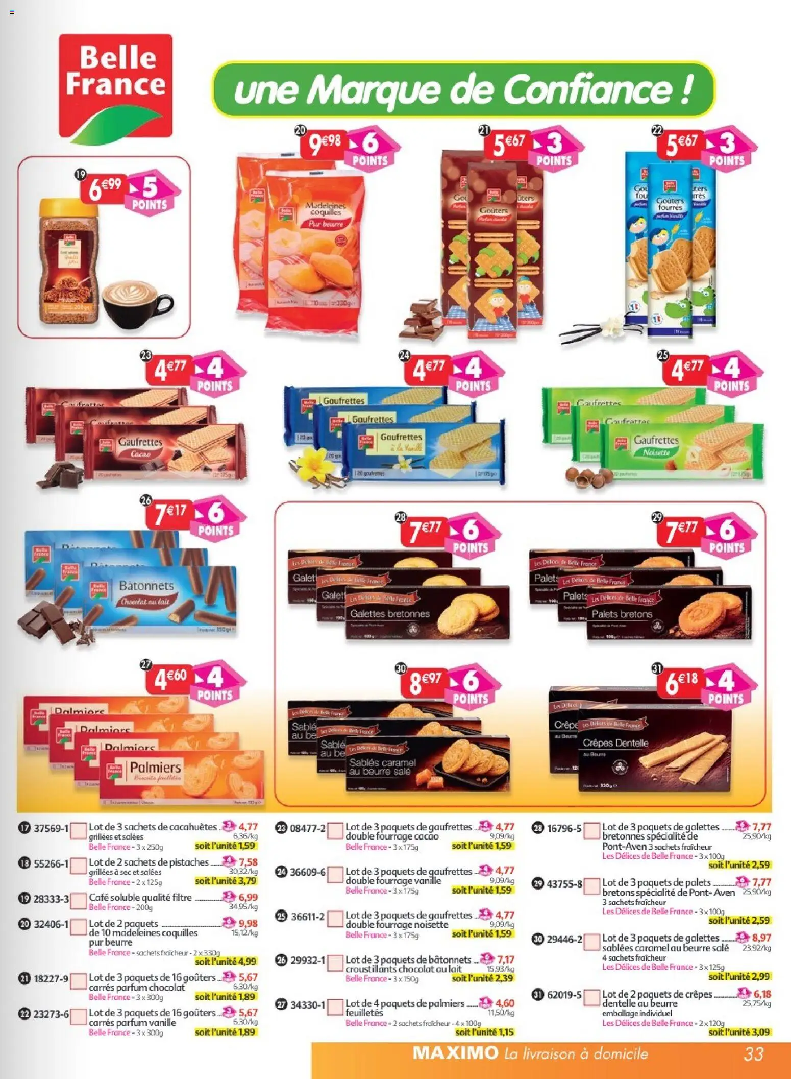 {H1} | Page: 33 | Produits: Cafe soluble qualite filtre, Beurre, Café, Chocolat