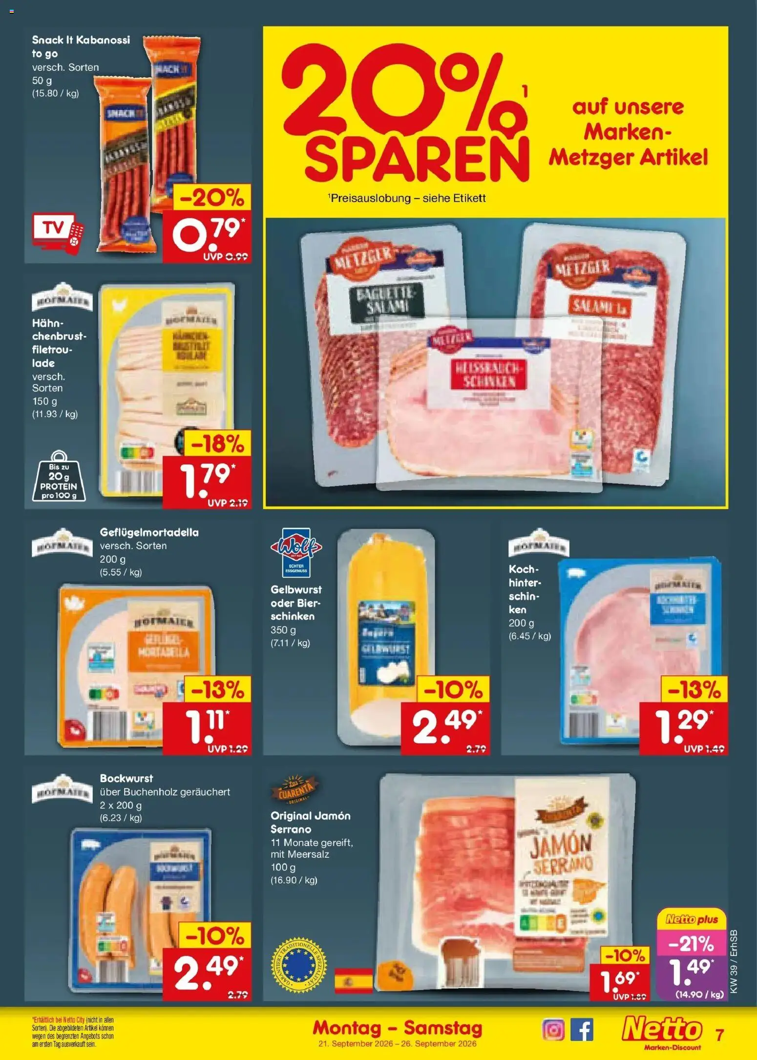 Netto Marken-Discount Prospekt Mauern – gültig ab 21.09.2026 | Seite: 11 | Produkte: Bockwurst, Bier, Salami, Schinken