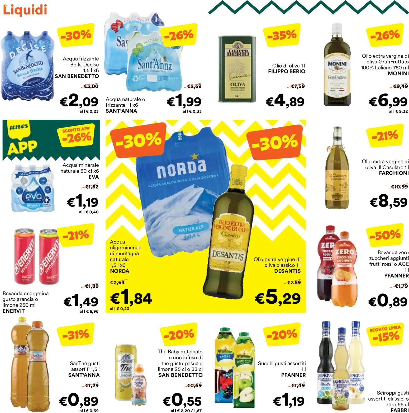 Volantino Unes del 17.06.2026 | Pagina: 18 | Prodotti: Acqua naturale, Arancia, Olio extra vergine, Olio di Oliva