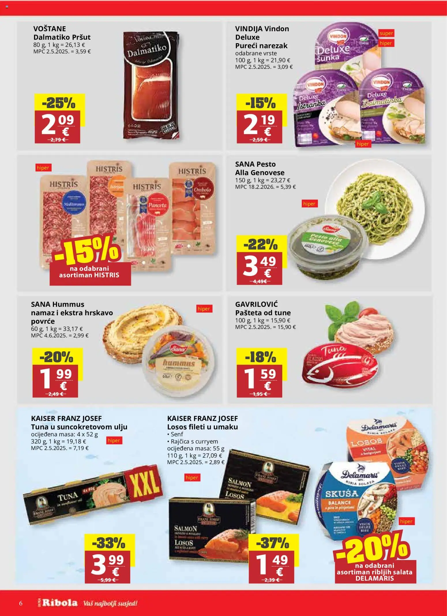 Ribola katalog | vrijedi od 08.07.2026 | Stranica: 6 | Proizvodi: Vindija, Pašteta, Povrće, Panceta