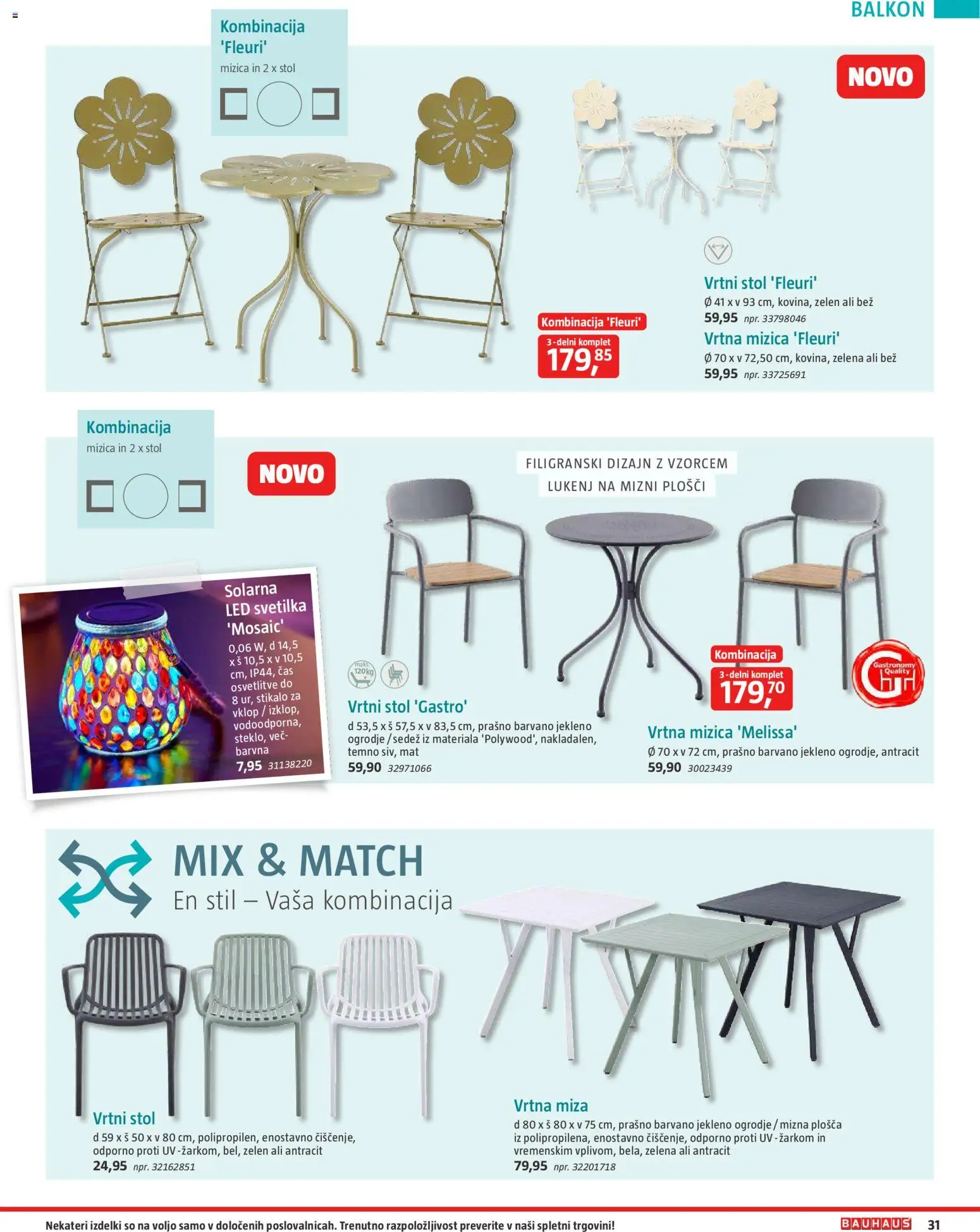 Novi Bauhaus katalog ponudbe – veljaven od 28.09.2026 | Stran: 31 | Izdelki: Vrtna mizica, Vrtni stol, Miza, Stol