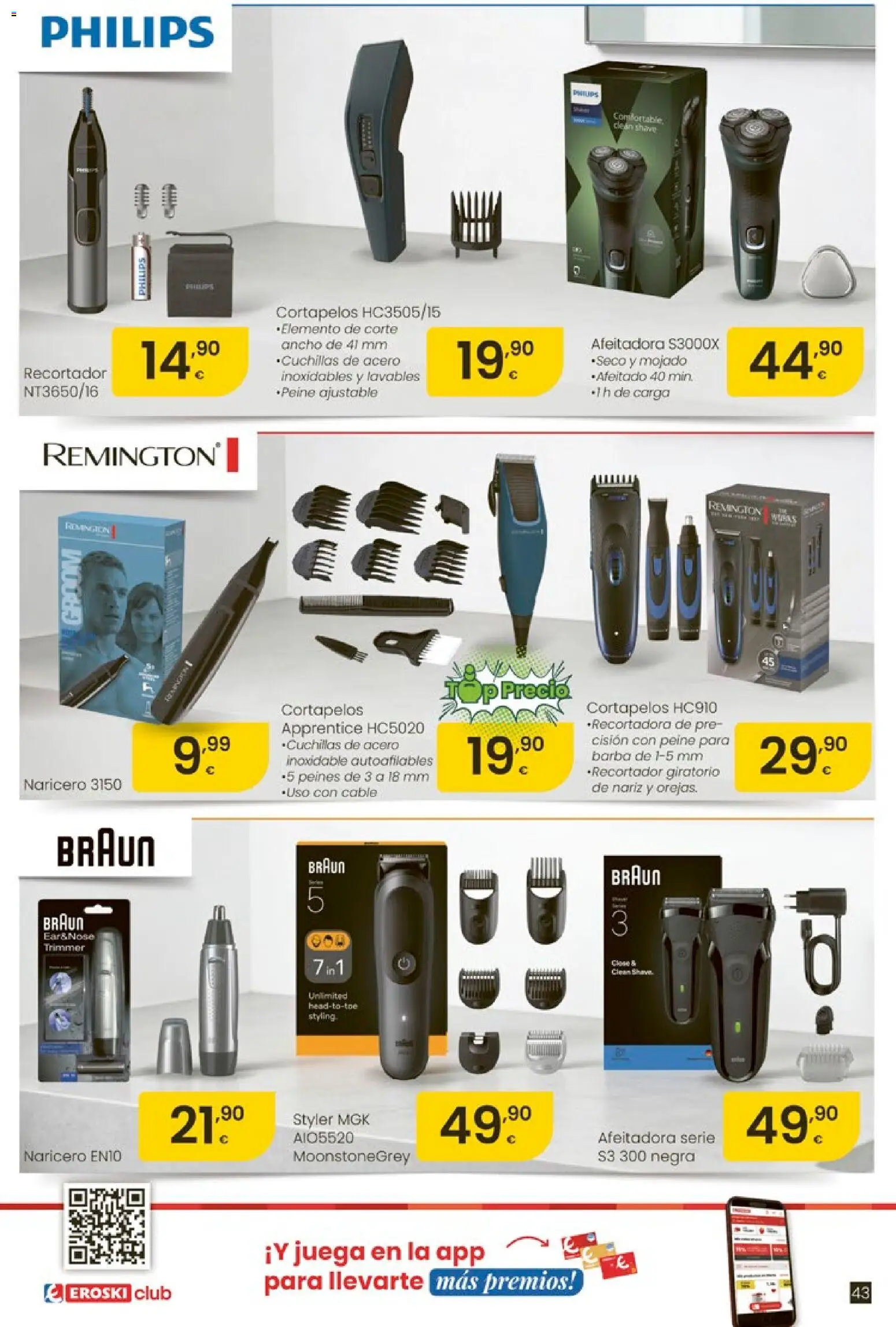 Eroski Oh! Oferta Pontevedra │ válido desde el 11.06.2026 | Página: 43 | Productos: Cable, Afeitadora, Juega, Cortapelos