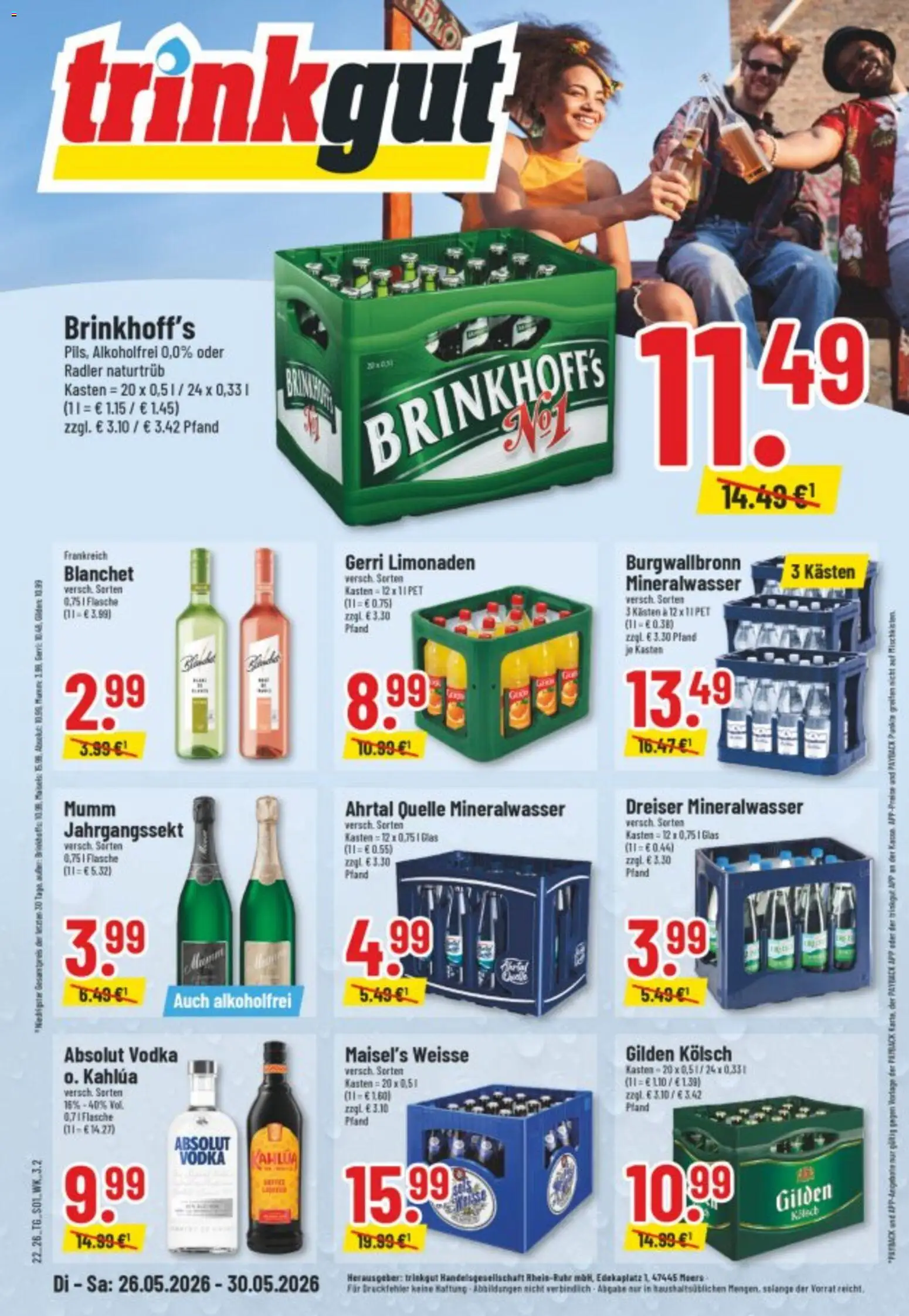Trinkgut Prospekt – gültig ab 26.05.2026 | Seite: 1 | Produkte: Mineralwasser, Radler, Vodka
