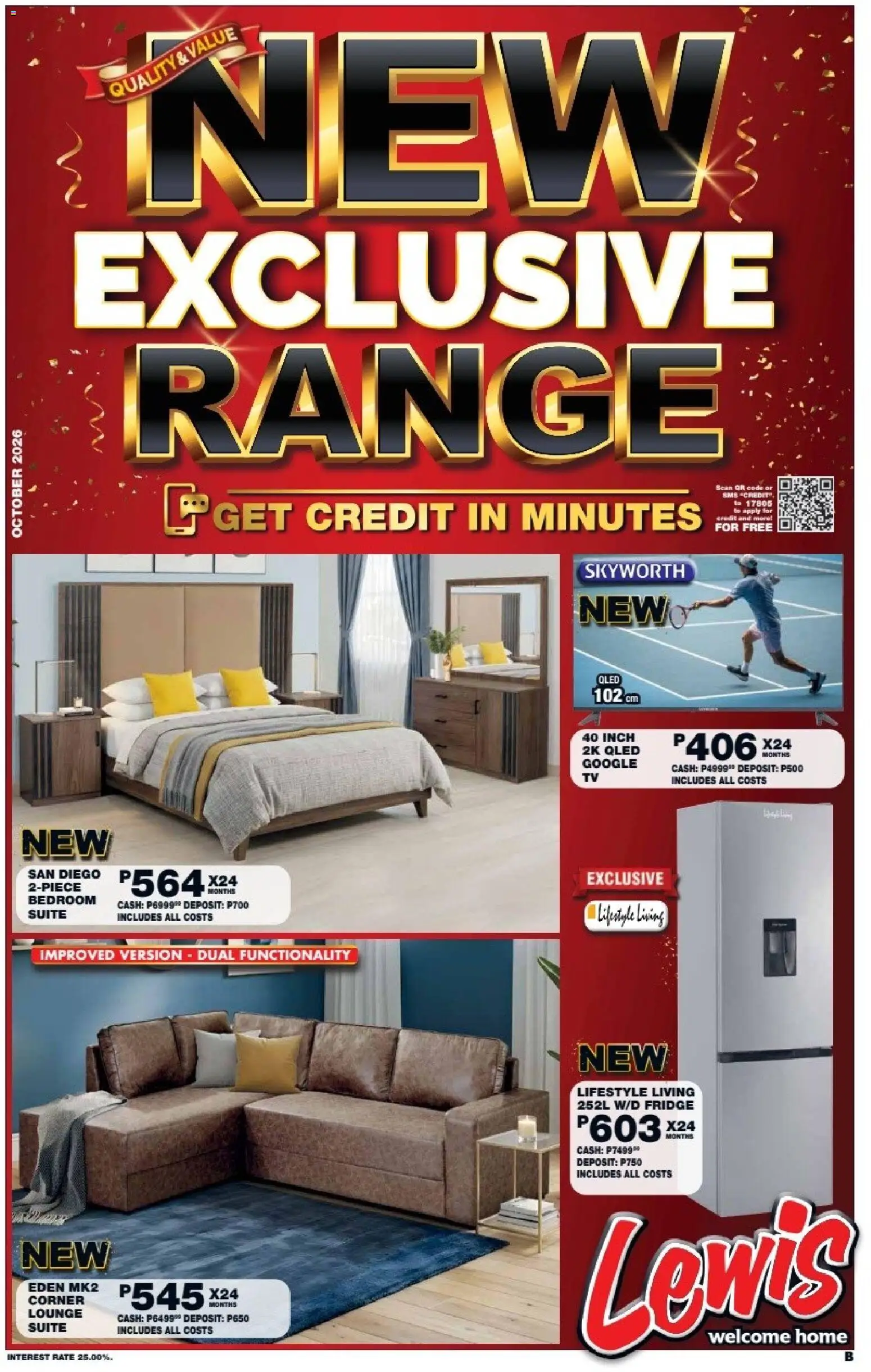 New Lewis Stores catalogue – valid from 05/10/2026 | Page: 1 | Products: Fridge, Lounge suite