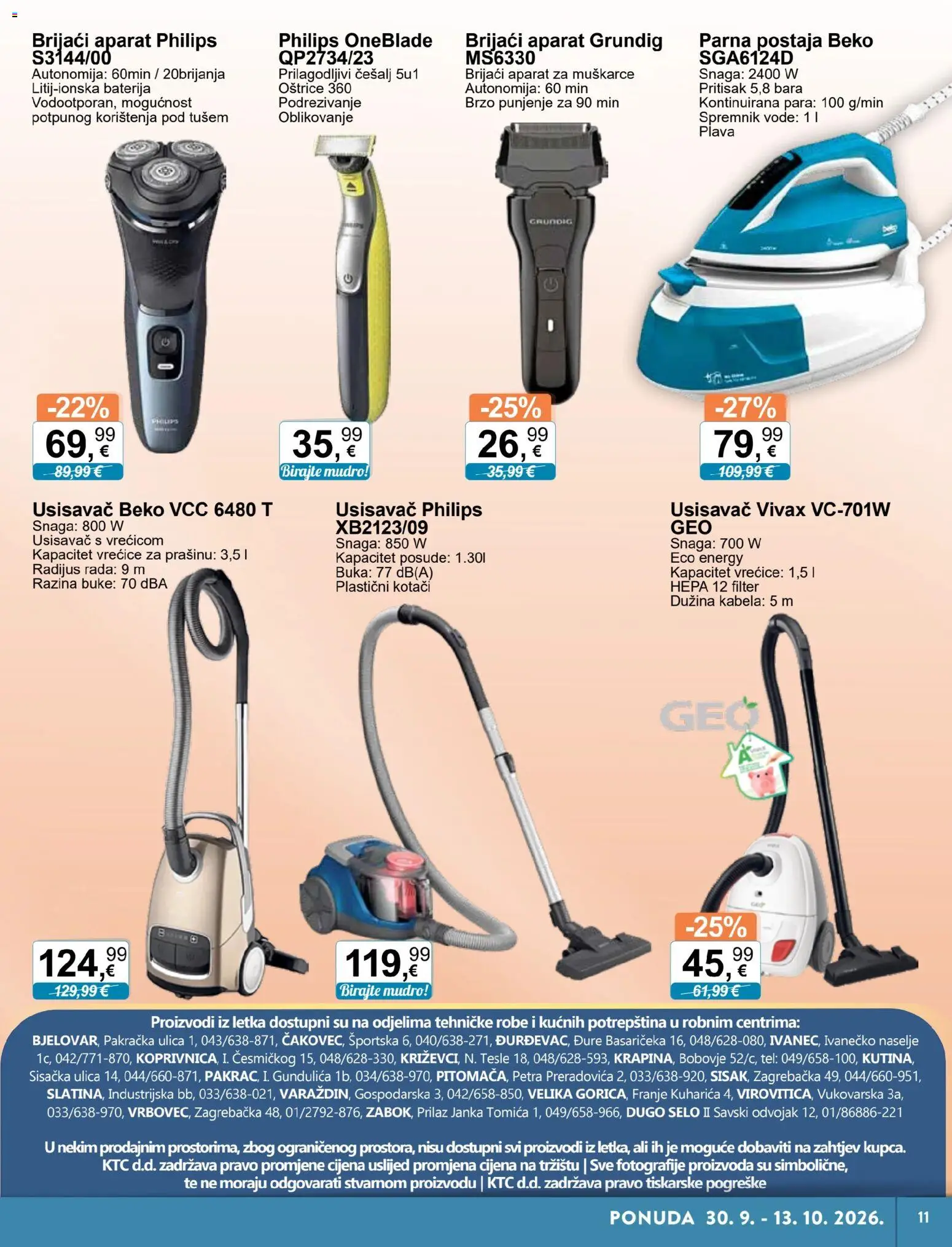 KTC katalog | vrijedi od 30.09.2026 | Stranica: 11 | Proizvodi: Usisavač, Brijaći aparat, Parna postaja, Baterija