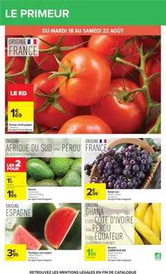 Carrefour - Prévisualisation de Pastèque sans pépins, Pastèque sans pépins Calibre 4 et/ou 5. Catégorie 1. valide à partir de 17/08/2026 | Page: 20 | Produits: Avocat, Pastèque, Pastèque sans pepins, Banane