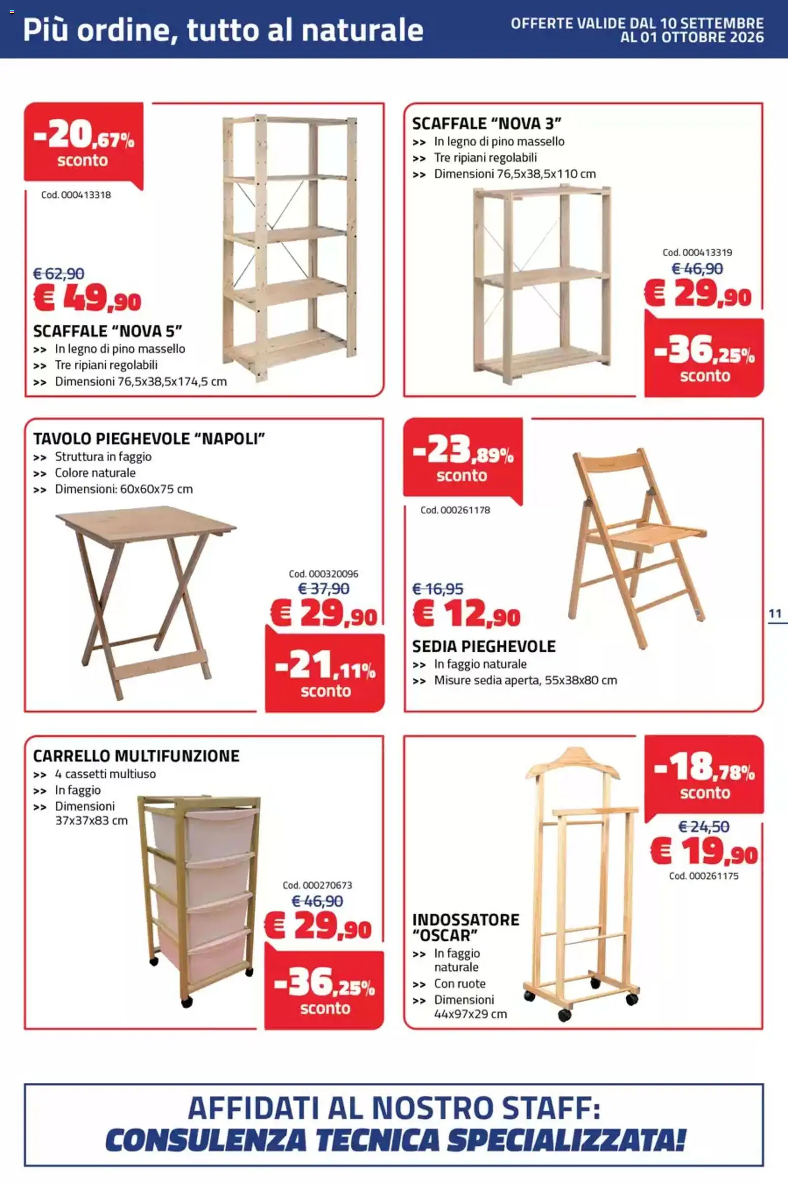 Volantino Eurobrico del 10/09/2026 | Pagina: 11 | Prodotti: Carrello, Sedia pieghevole, Tavolo, Sedia