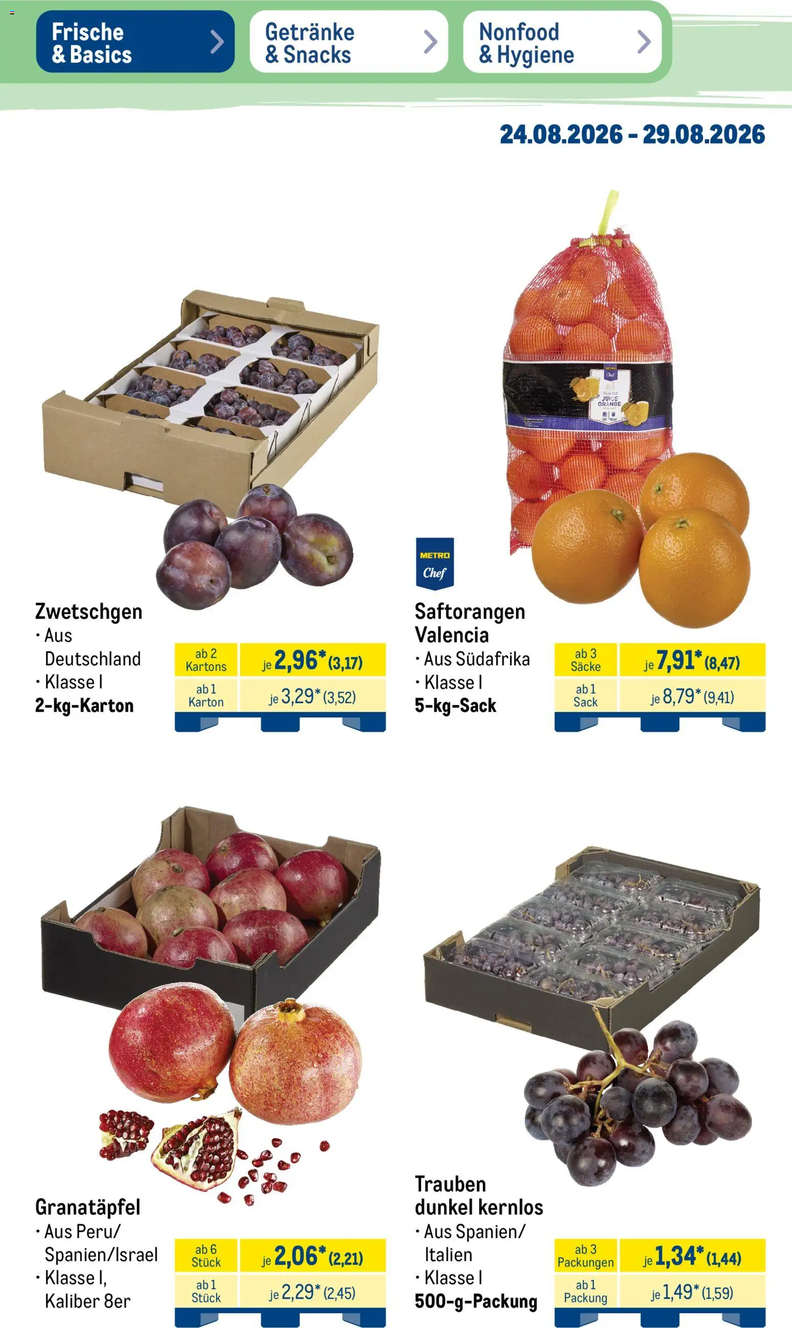 Metro Prospekt – gültig ab 24.08.2026 | Seite: 9 | Produkte: Granatapfel, Trauben, Zwetschgen