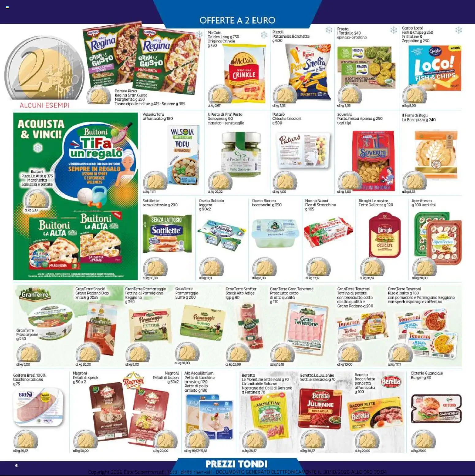 Volantino Elite Supermercati del 30/10/2026 | Pagina: 4 | Prodotti: Salame, Pollo, Riso, Bresaola