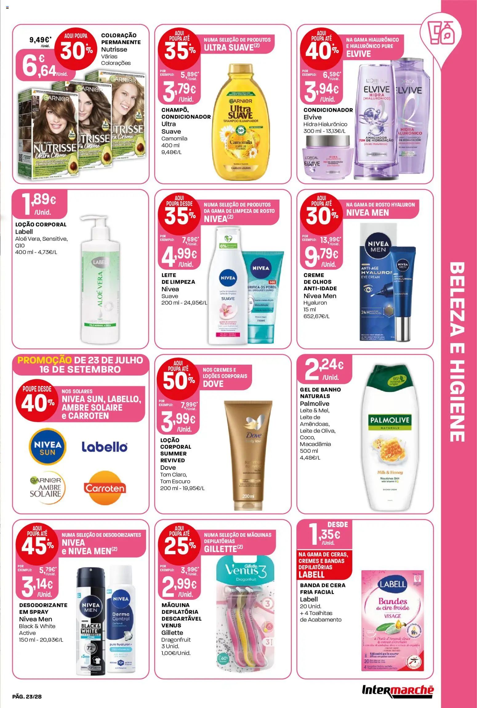 Intermarché Folheto Contact │ válido de 23/07/2026 | Página: 23 | Produtos: Flores, Desodorizante, Leite, Creme