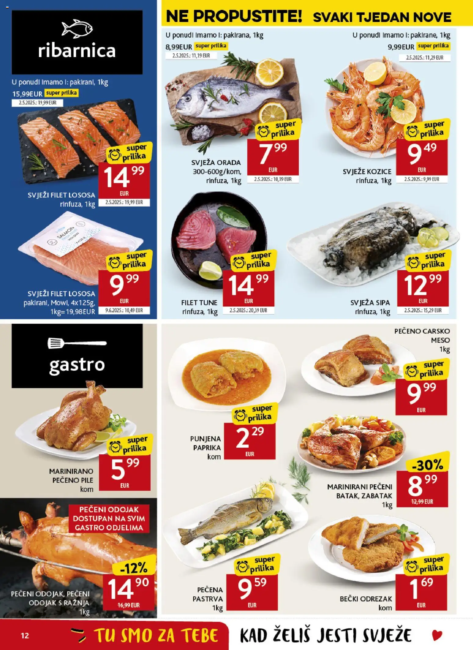Konzum katalog | vrijedi od 04.08.2026 | Stranica: 12 | Proizvodi: Pastrva, Carsko meso, Sipa, Pečeno pile