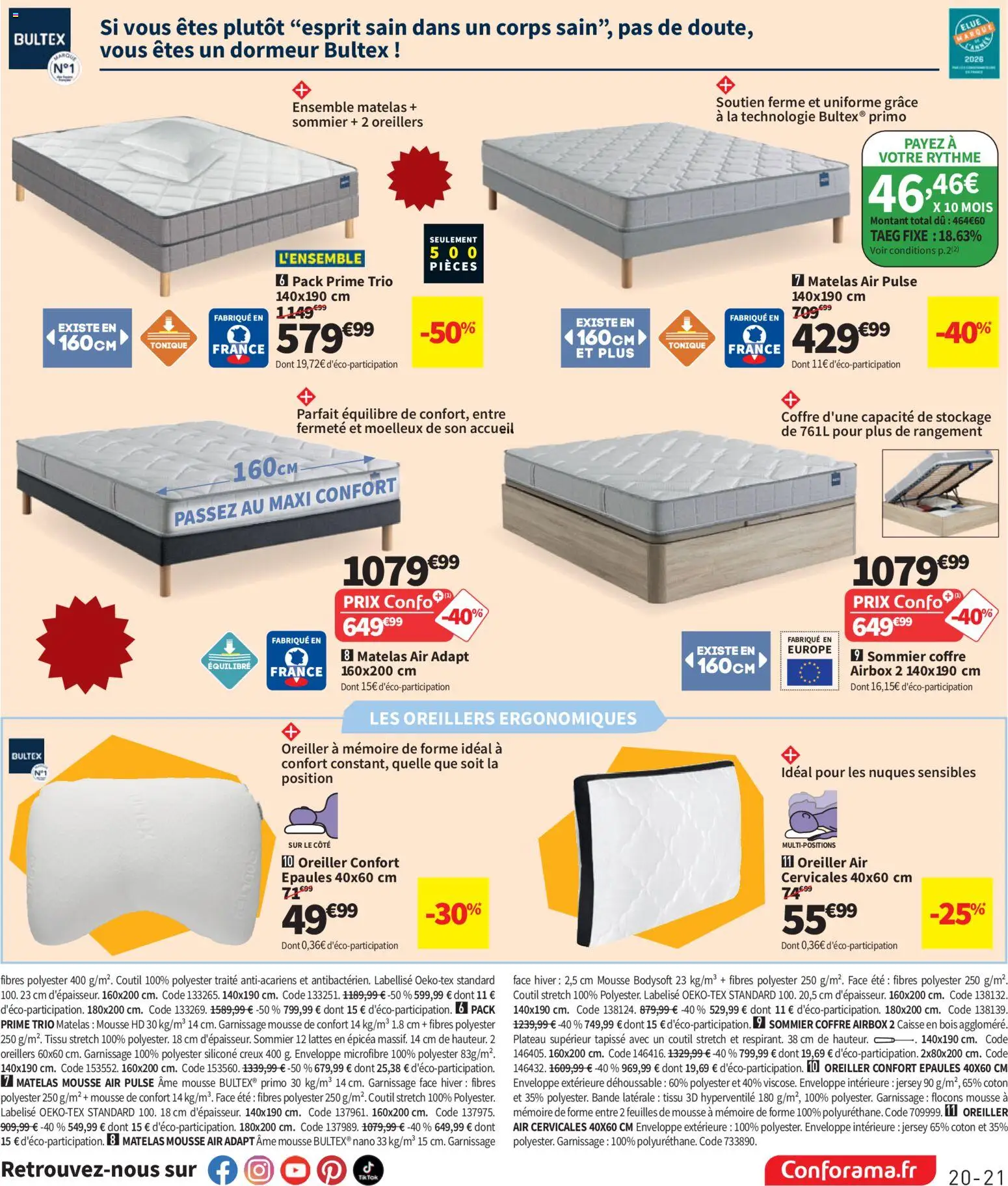 {H1} | Page: 21 | Produits: Matelas mousse, Oreiller, Sommier, Oreillers