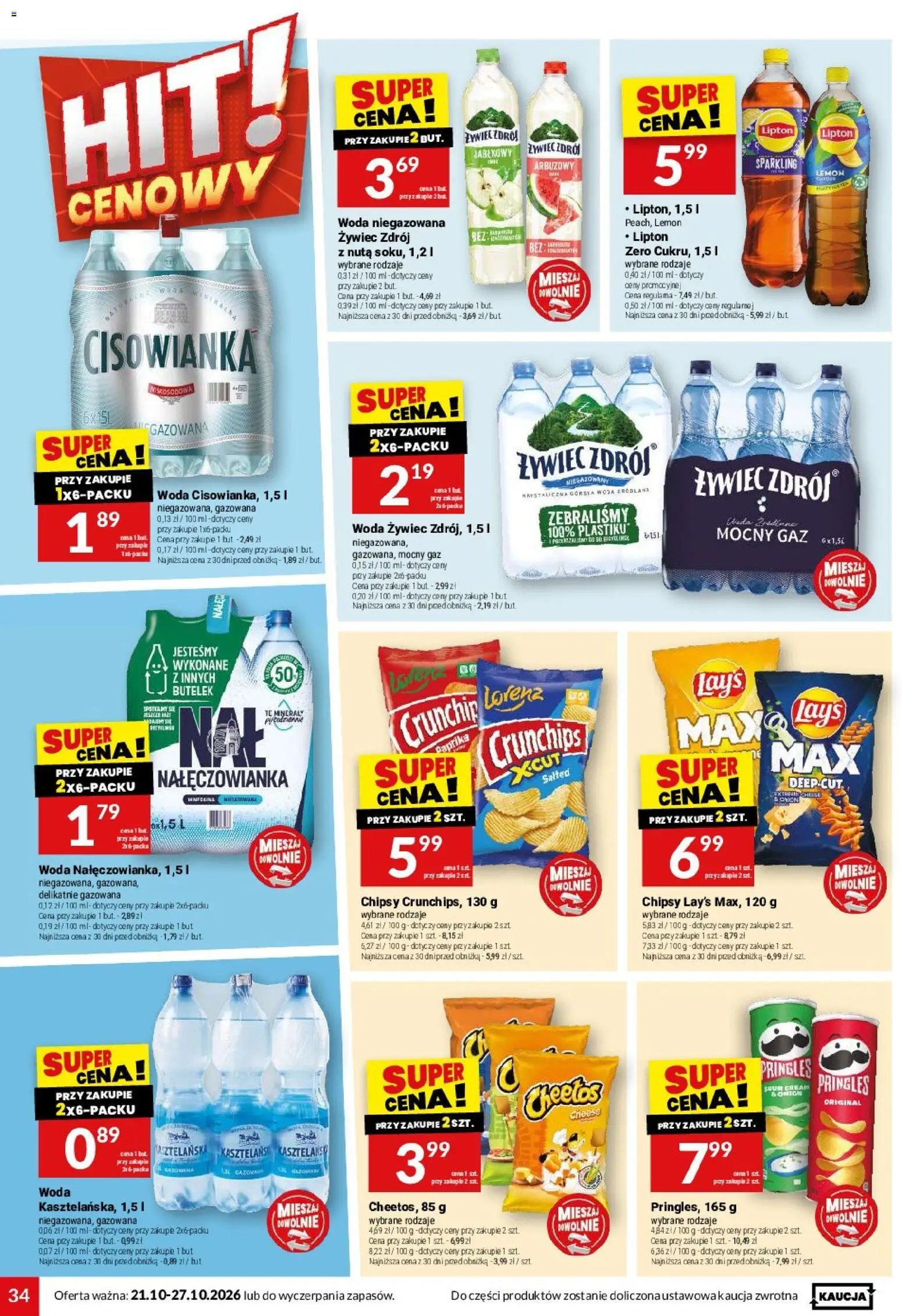 Twój Market gazetka od 21.10.2026 | Strona: 34 | Produkty: Chipsy, Pringles, Woda niegazowana, Woda