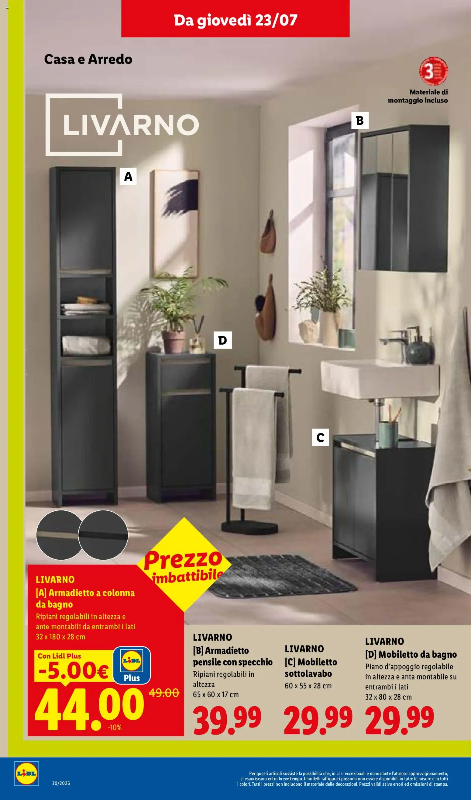 Volantino Lidl del 23/07/2026 | Pagina: 24 | Prodotti: Mobiletto da bagno, Mobiletto, Armadietto, Bagno