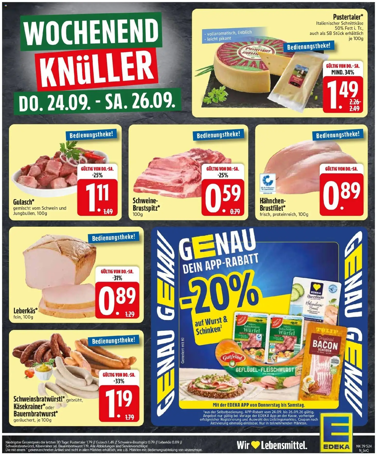 Edeka Prospekt Erdweg (ab 21.09.2026) » Angebote Online | Seite: 28 | Produkte: Hahnchen, Käsekrainer, Gulasch, Wurst