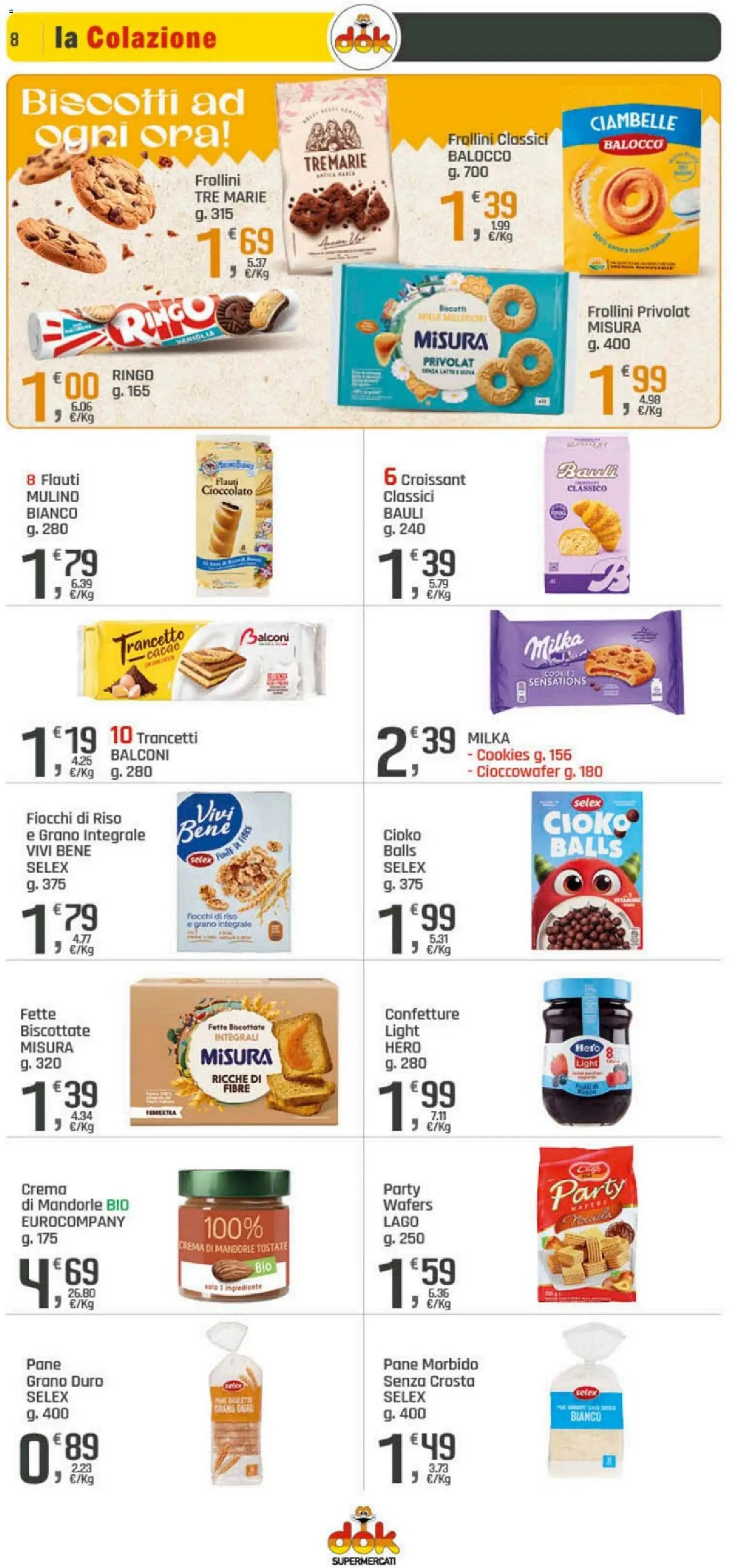 Volantino DOK del 10.04.2026 | Pagina: 8 | Prodotti: Crema, Ciambelle, Fiocchi, Mandorle