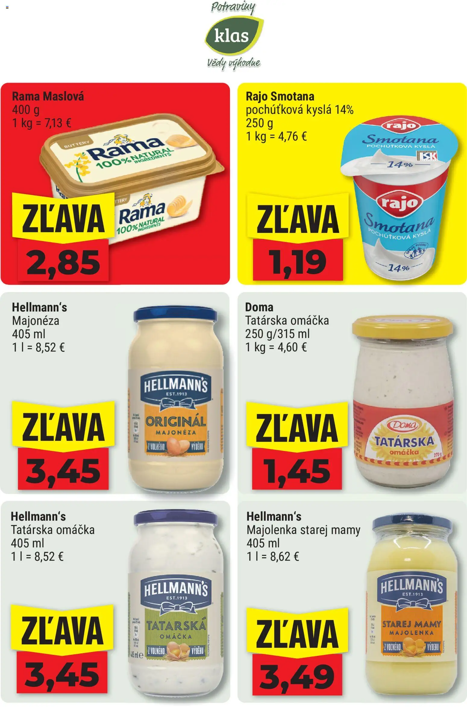Nové Klas akcie – leták je platný od 10.08.2026 | Strana: 2 | Produkty: Majonéza, Tatárska omáčka, Omáčka, Rama