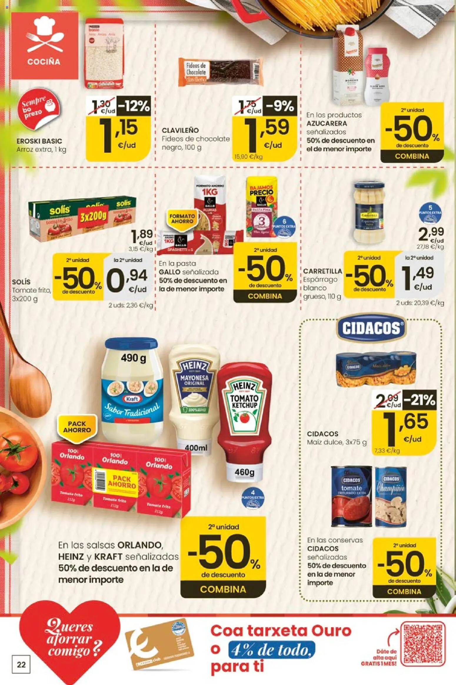Eroski Quieres ahorrar conmigo │ válido desde el 14.05.2026 | Página: 22 | Productos: Chocolate, Pasta, Οθόνη προβολής, Cocina