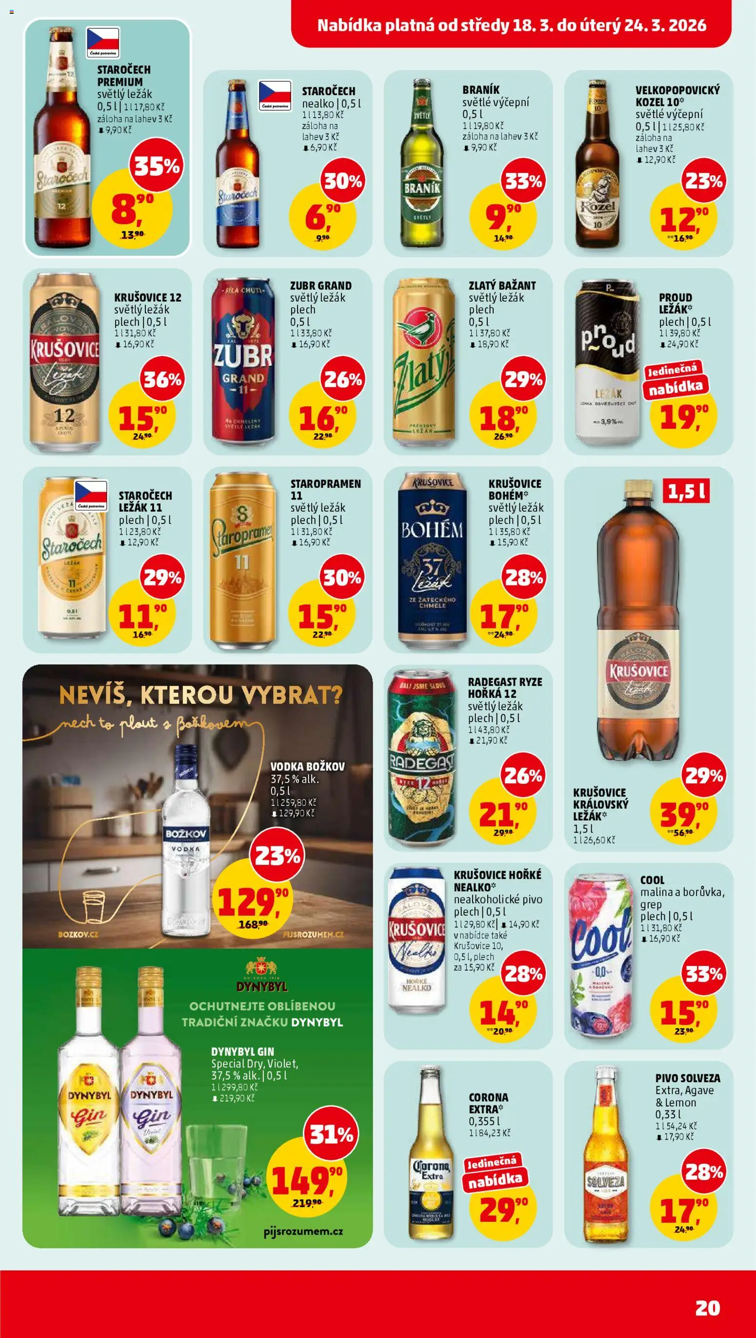 Penny Market leták od 18.03.2026 | Strana: 20 | Produkty: Radegast Ryze Hořká 12, Vodka, Grep, Nealkoholické pivo