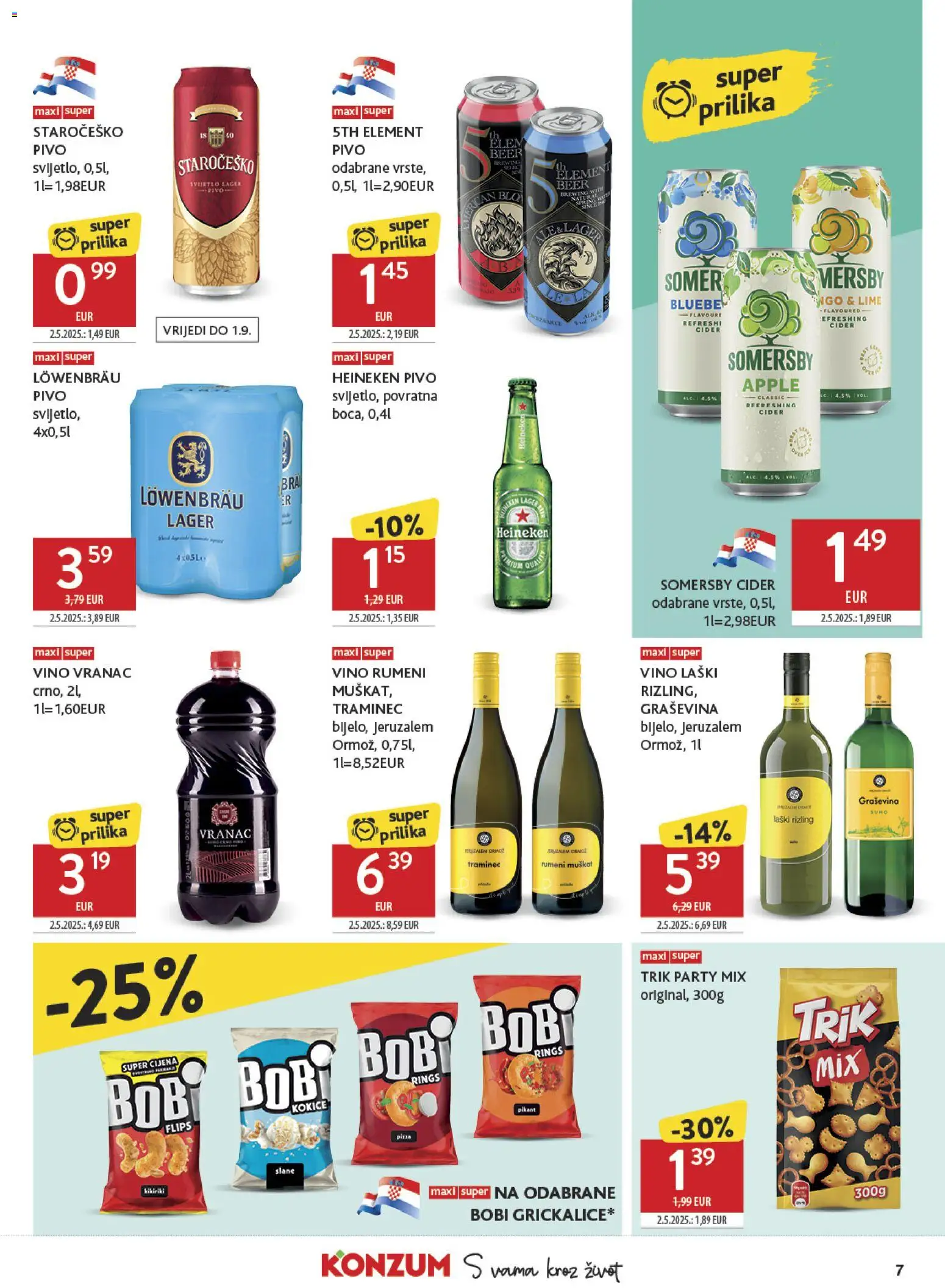 Konzum HR akciós ujság - amely érvényes a következő dátumtól: 2026.08.19. | Oldal: 7 | Termékek: Lime, Löwenbräu, Cider, Elem