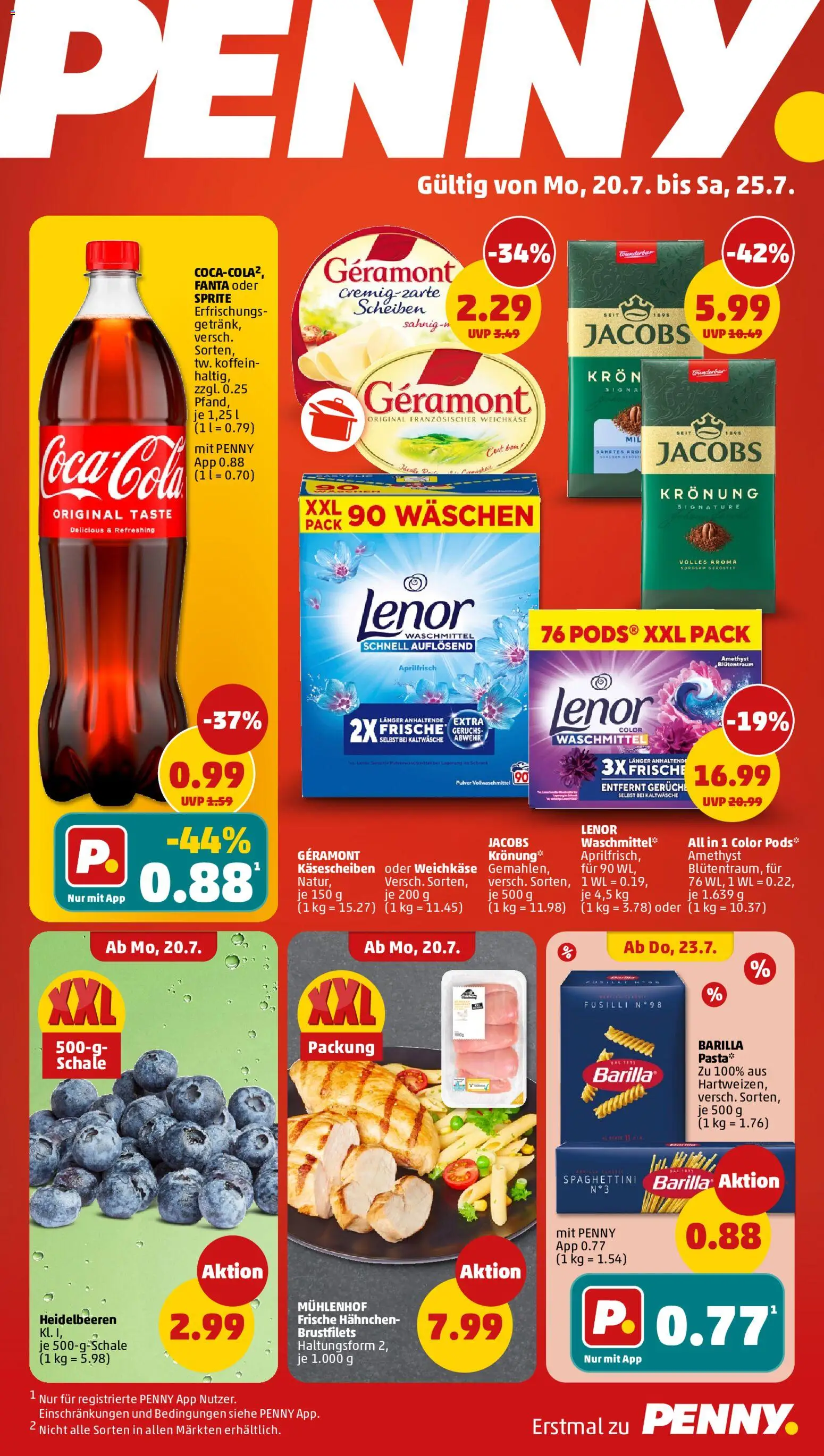 Penny Prospekt – gültig ab 20.07.2026 | Seite: 1 | Produkte: Lenor, Hahnchen, Barilla, Pasta
