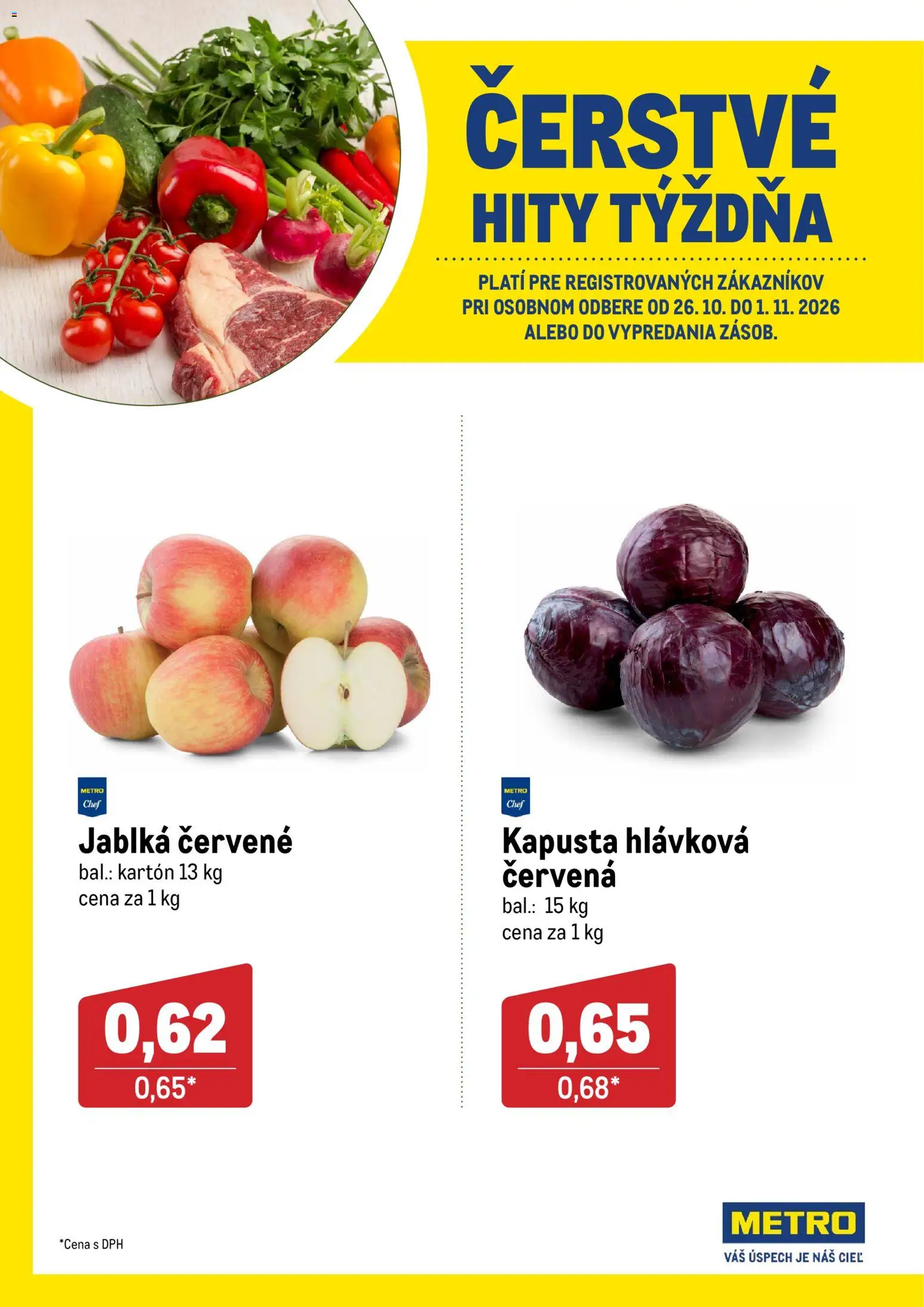 Nové Metro akcie – leták je platný od 26.10.2026 | Strana: 1 | Produkty: Kapusta, Jablká