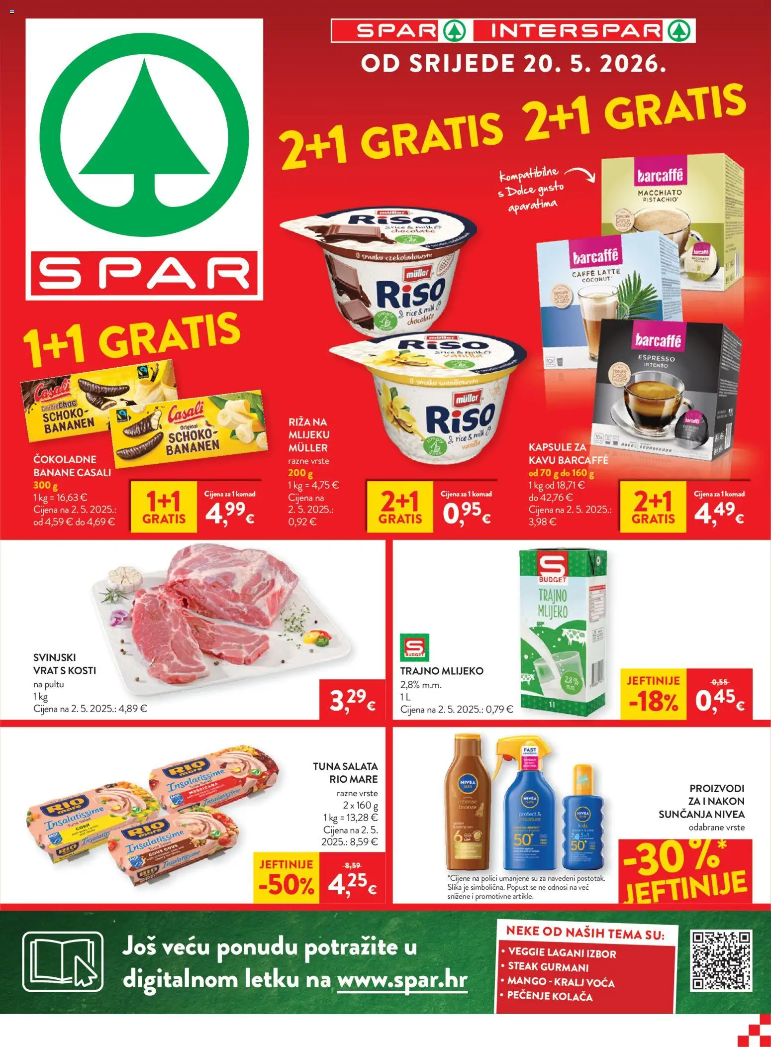 Spar katalog | vrijedi od 20.05.2026 | Stranica: 1 | Proizvodi: Rio Mare, Riža, Barcaffe, Trajno mlijeko
