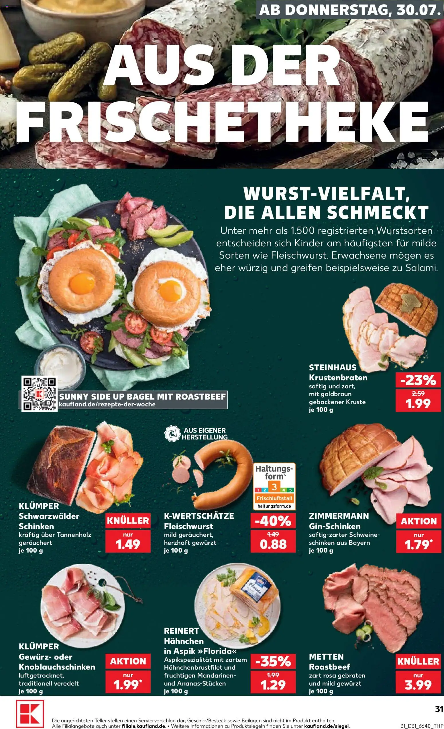 Kaufland Německo leták od 30.07.2026 | Strana: 31 | Produkty: Bagel, Forma, Roastbeef, Kinder