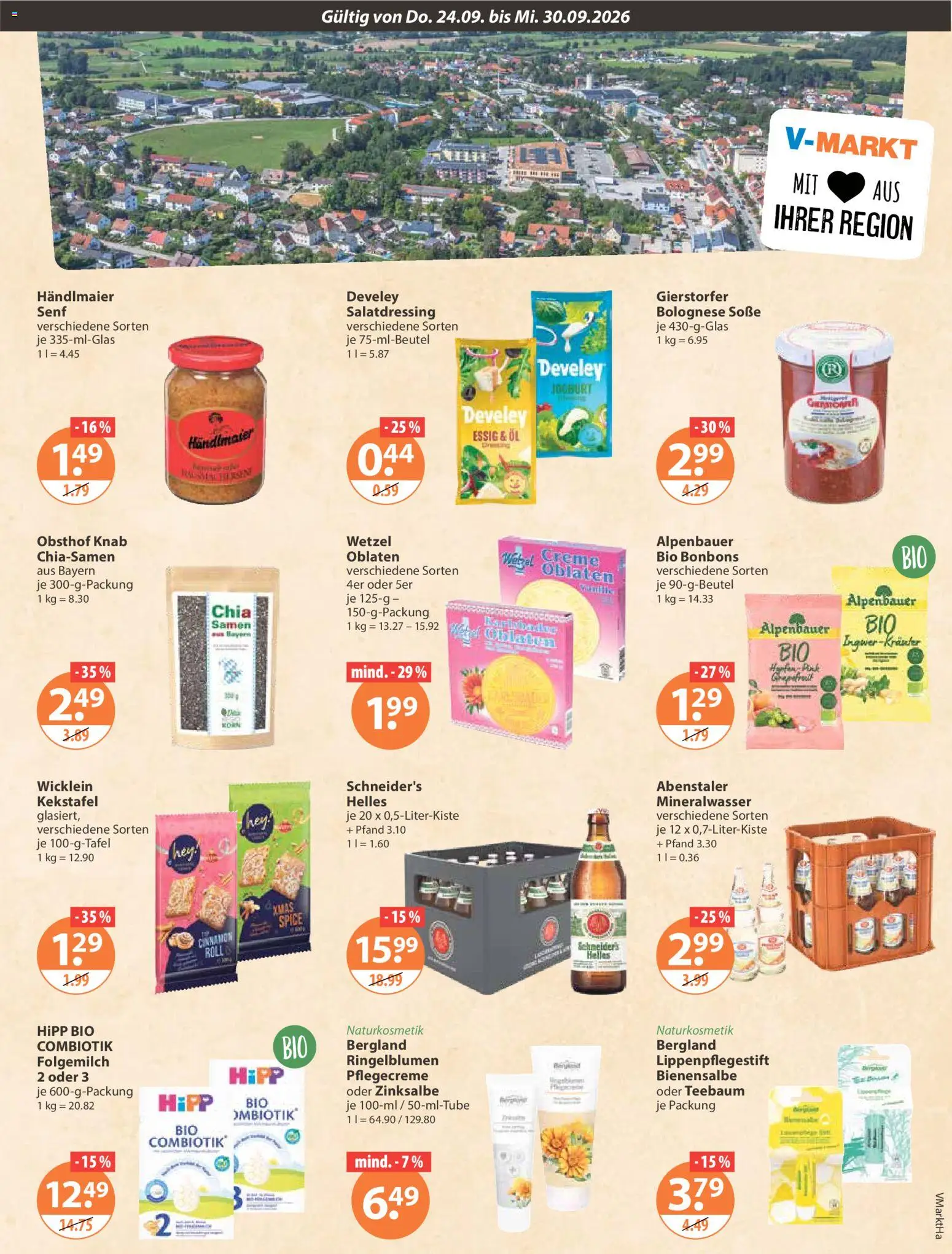 V-Markt Angebote – gültig ab 24.09.2026 | Seite: 13 | Produkte: Essig, Mineralwasser, Creme, Soße