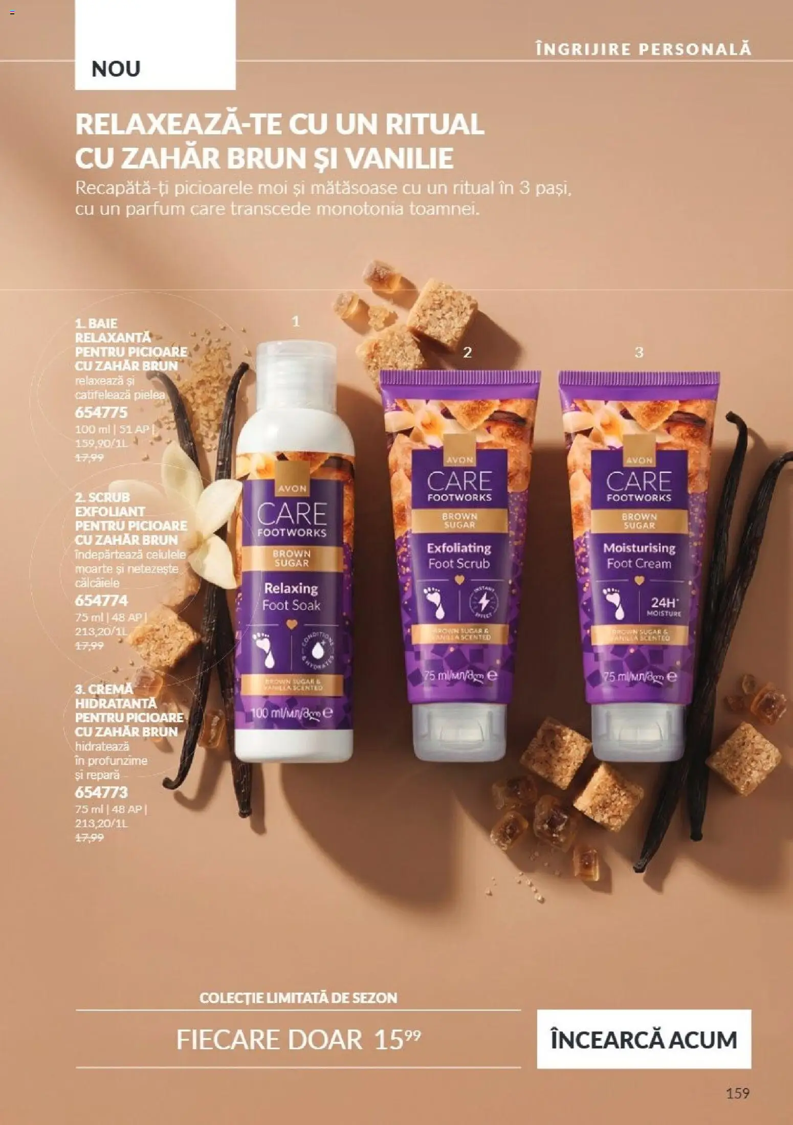 Noul catalog Avon – valabil de la 01.10.2026 | Pagină: 159 | Produse: Scrub, Parfum, Cremă, Zahăr