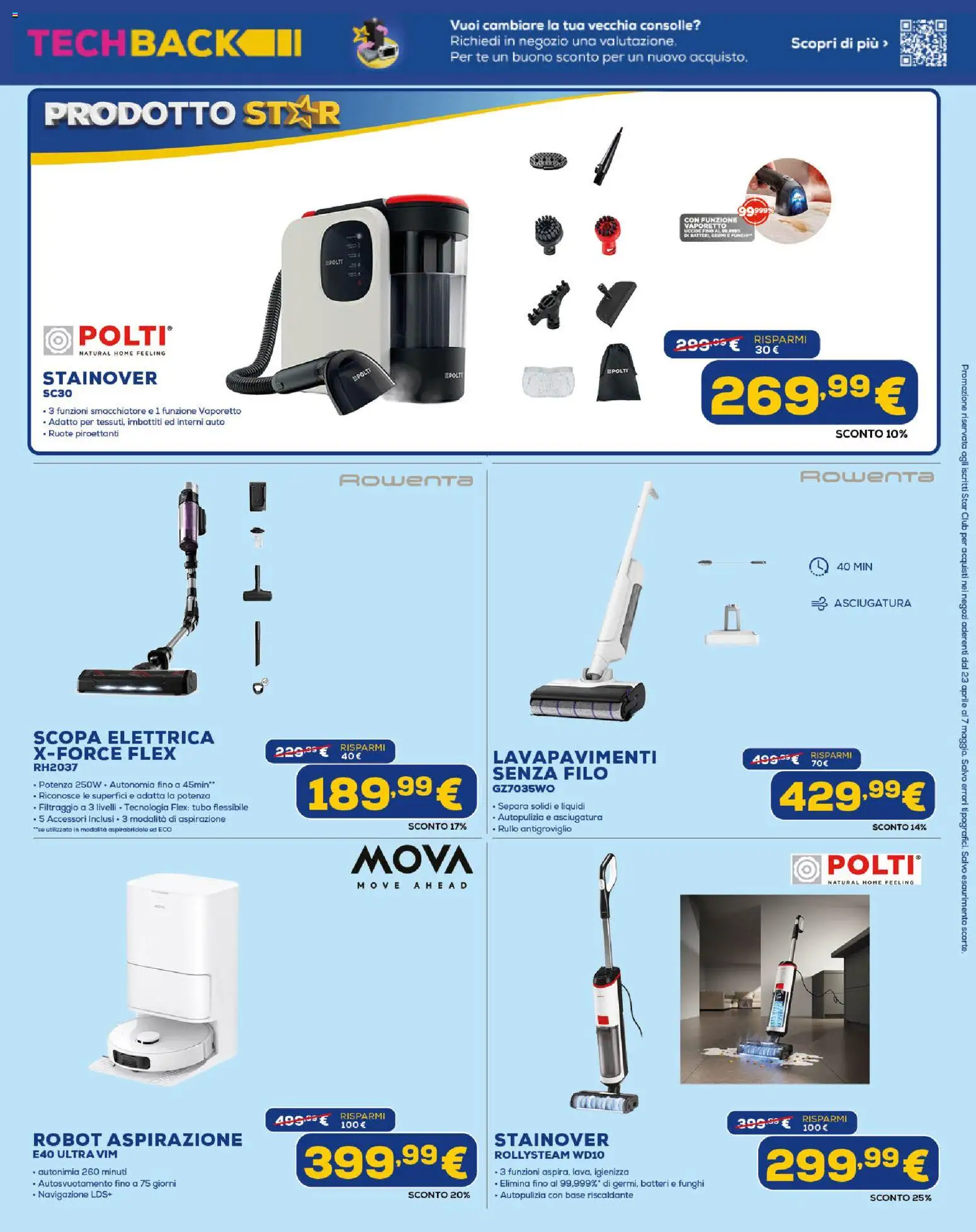 Volantino Euronics del 23.04.2026 | Pagina: 13 | Prodotti: Rullo, Scopa elettrica, Vaporetto, Scopa
