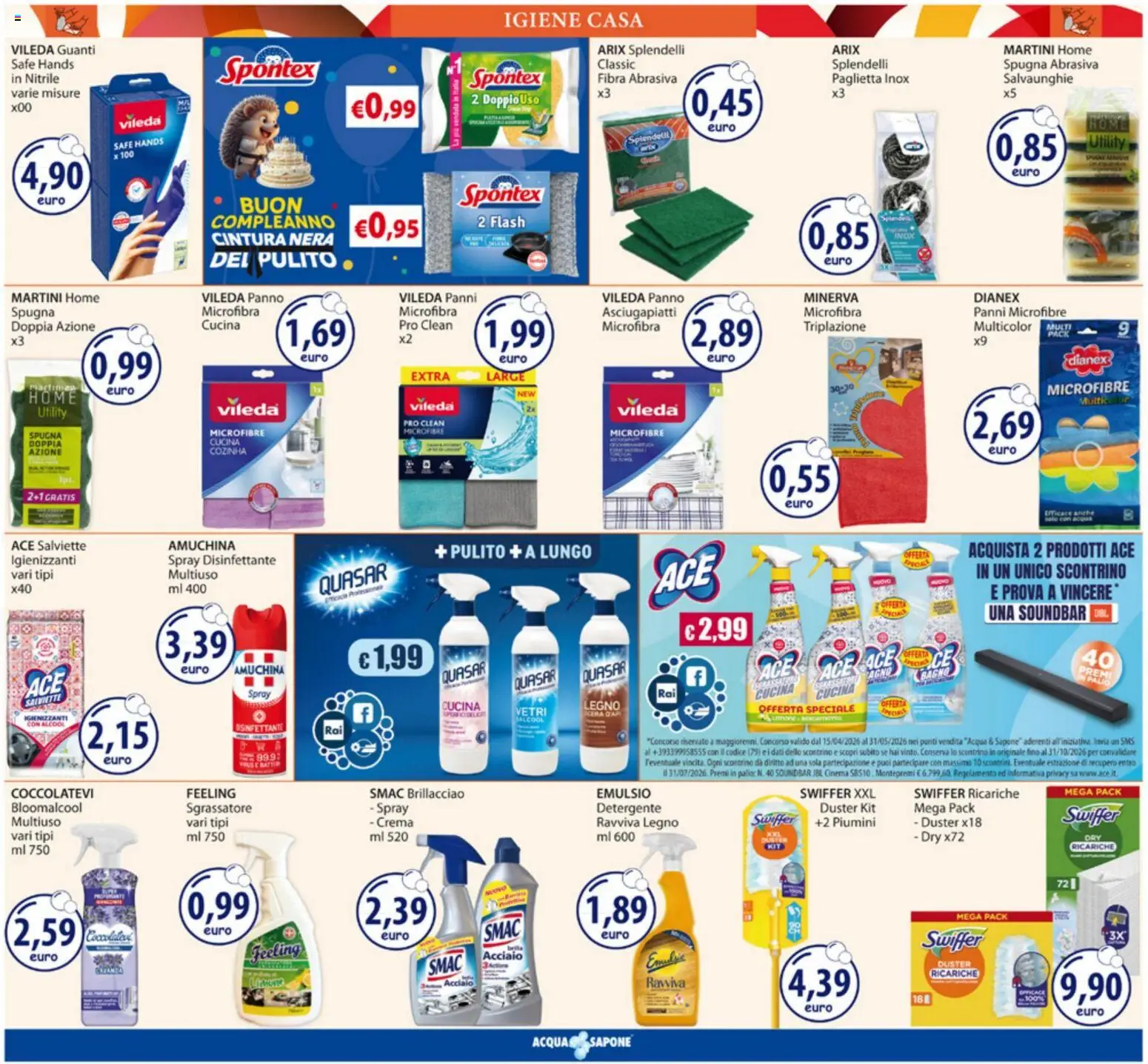 Volantino Acqua e Sapone del 04.05.2026 | Pagina: 11 | Prodotti: Spugna, Spray disinfettante, Detergente, Acqua