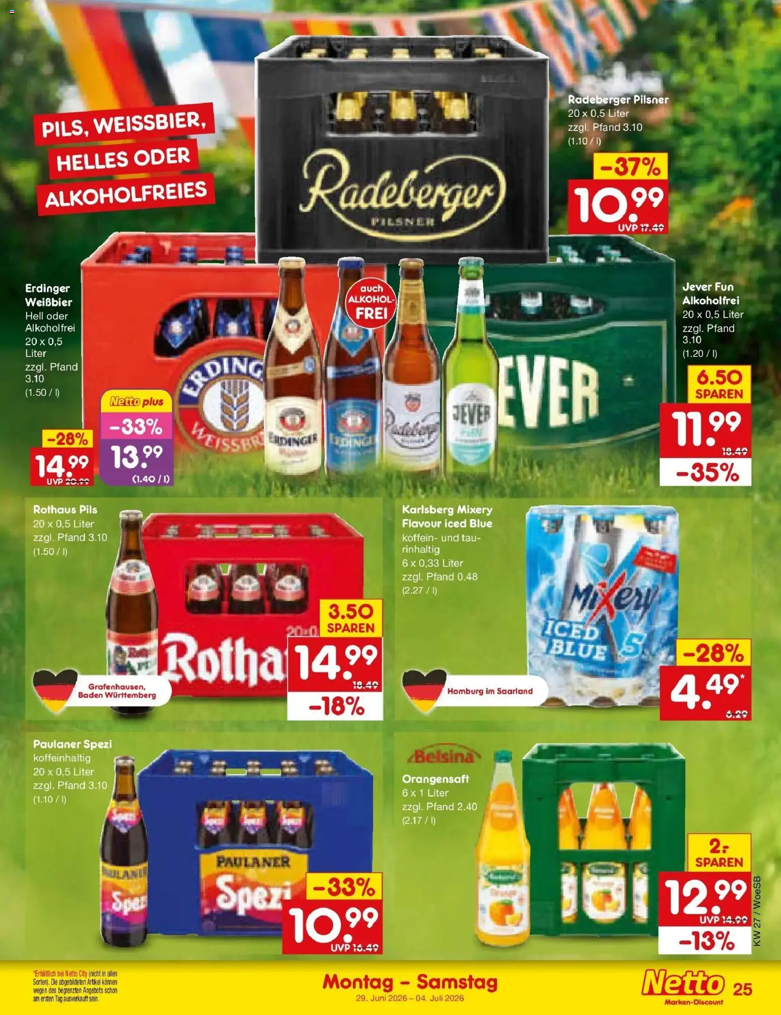 Netto Marken-Discount Prospekt Katzweiler – gültig ab 29.06.2026 | Seite: 37 | Produkte: Erdinger, Pils, Orangensaft, Paulaner