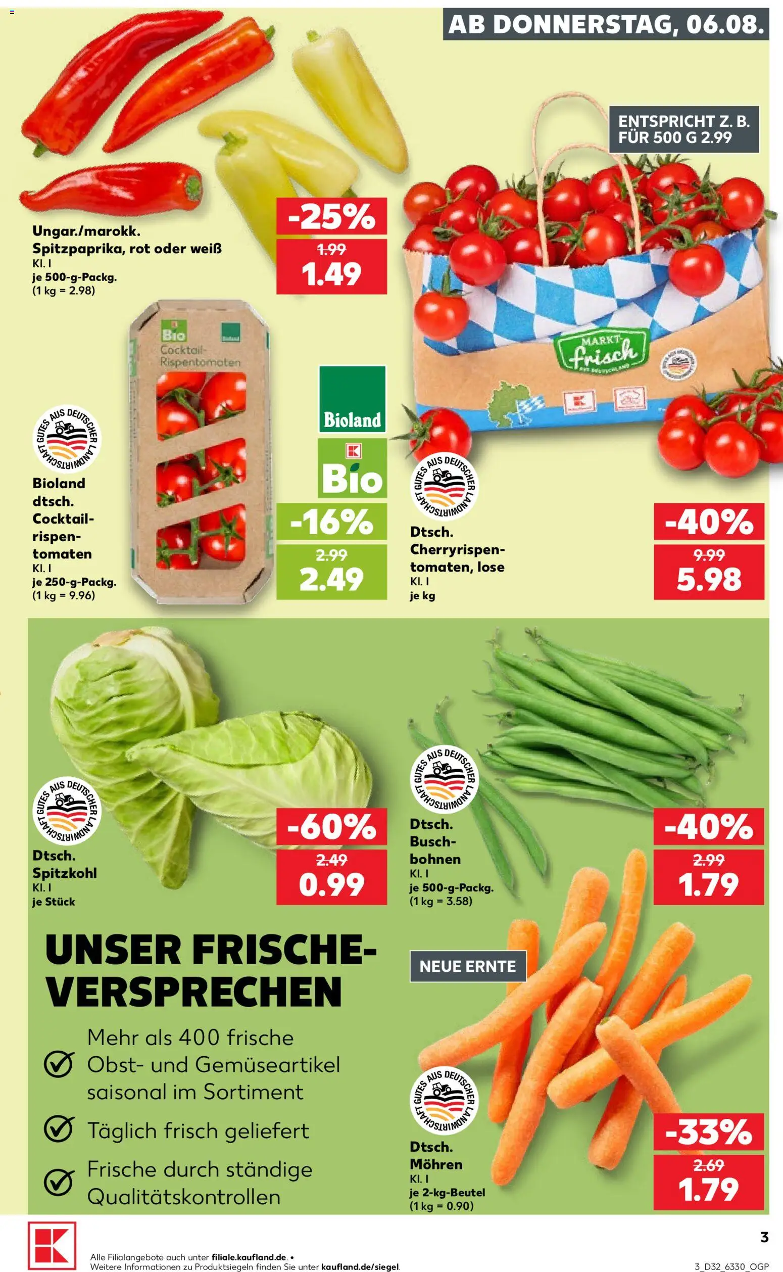 Kaufland Prospekt Kiel – gültig ab 06.08.2026 | Seite: 3 | Produkte: Tomaten, Mohren, Obst