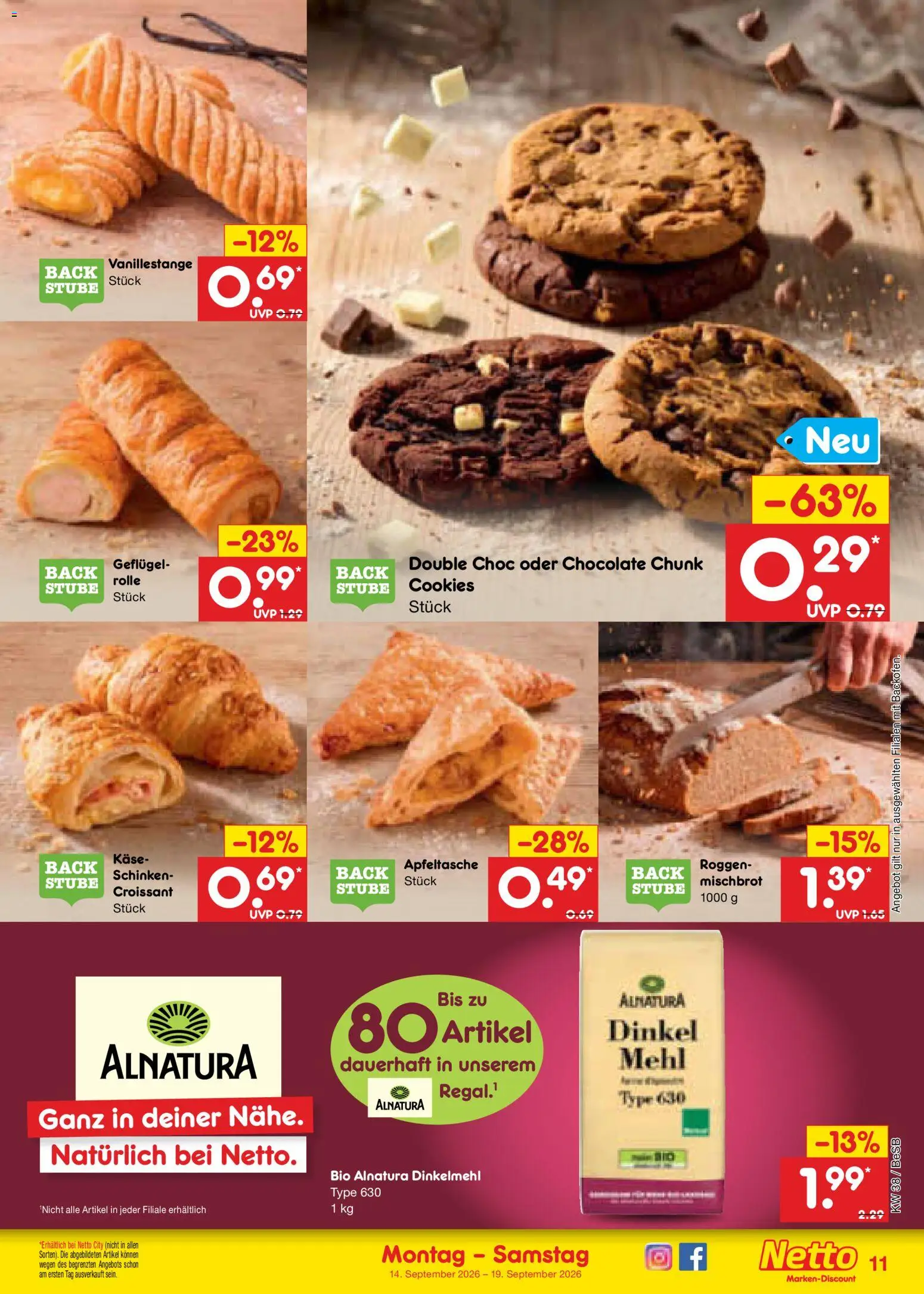 Netto Marken-Discount Prospekt – gültig ab 14.09.2026 | Seite: 15 | Produkte: Mehl, Käse, Croissant, Schinken