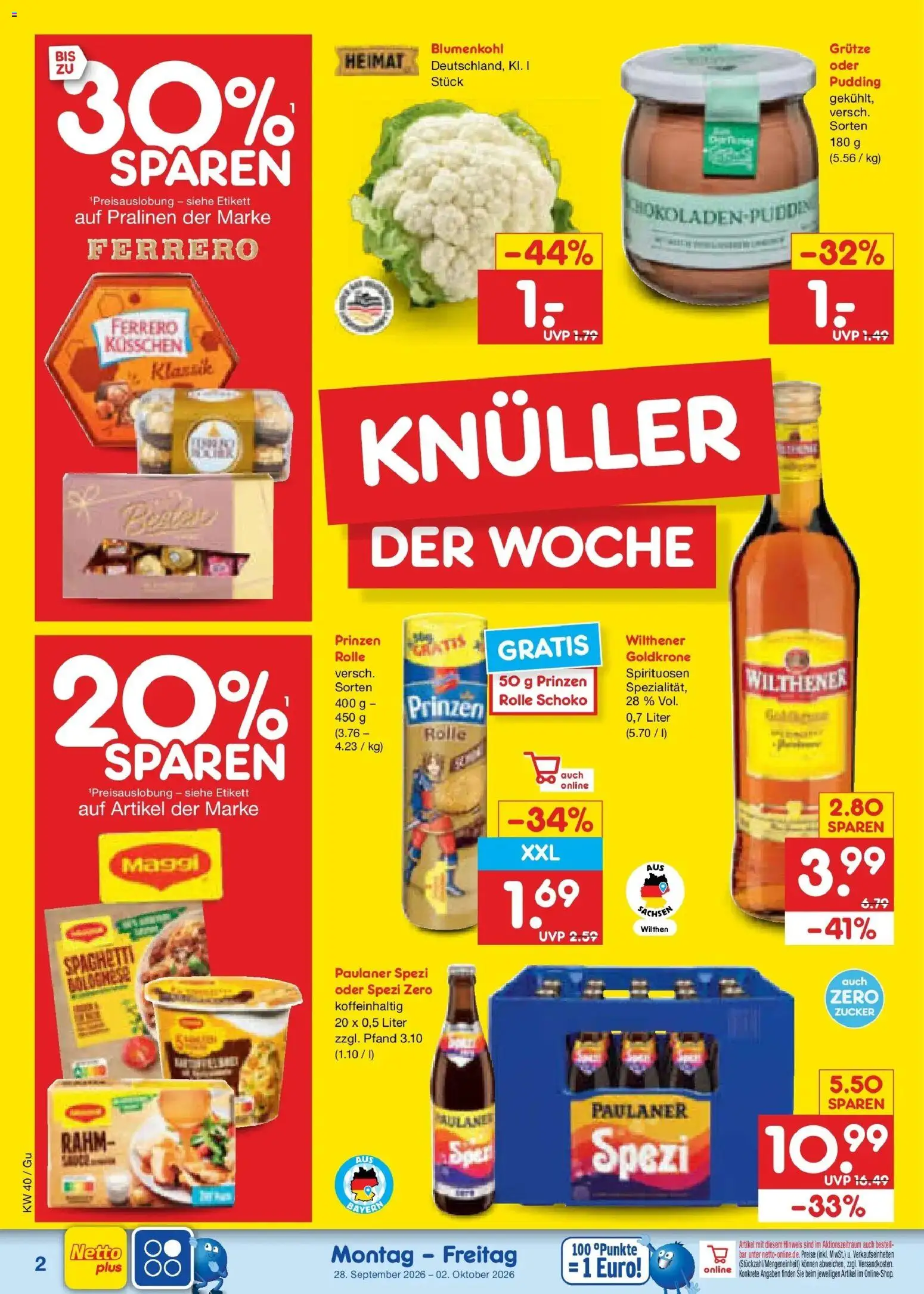 Netto Marken-Discount Prospekt Augustusburg – gültig ab 28.09.2026 | Seite: 2 | Produkte: Spaghetti, Paulaner spezi, Blumenkohl, Paulaner