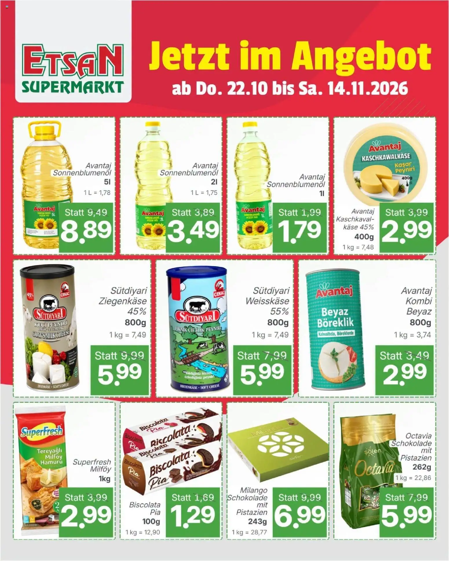 ETSAN Broschüre gültig ab 22.10.2026 | Seite: 1 | Produkte: Weißkäse, Käse, Schokolade, Ziegenkäse