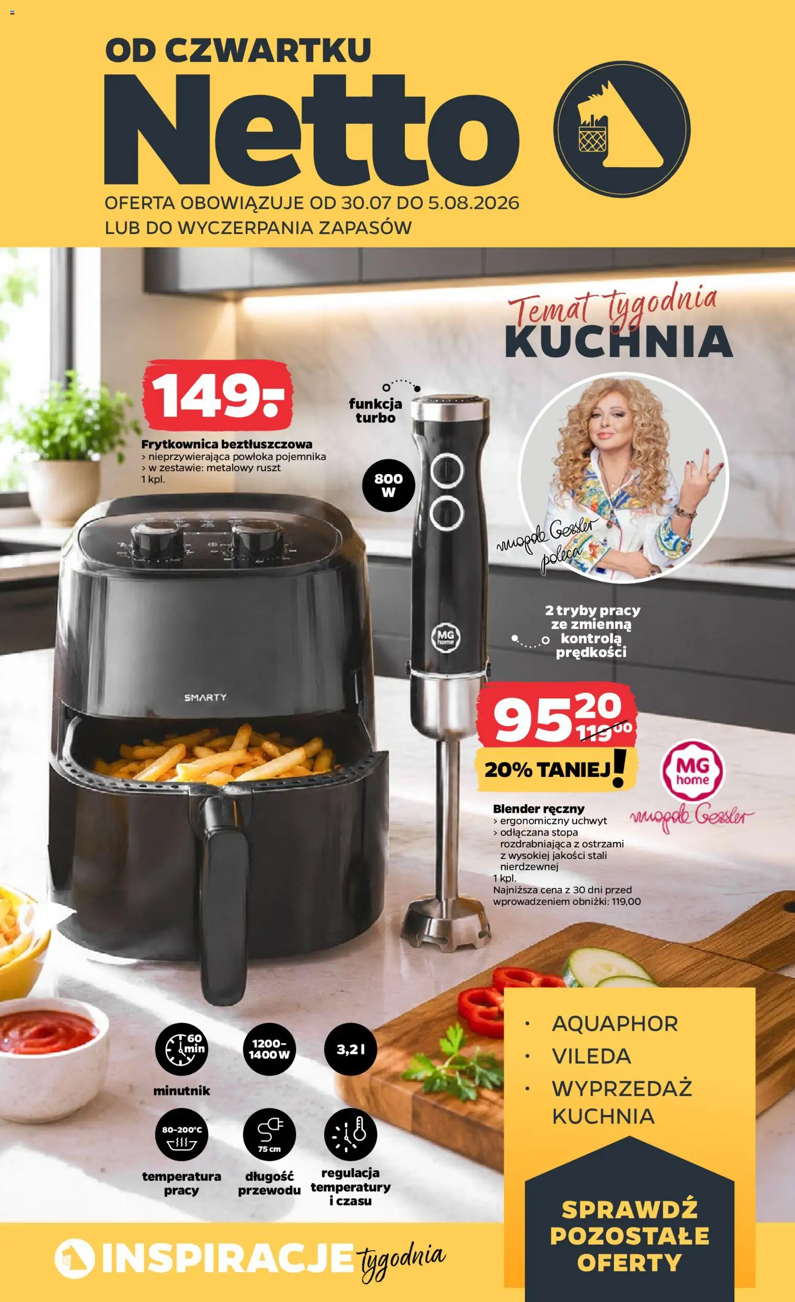 Netto gazetka od czwartku NonFood od 30.07.2026 | Strona: 1 | Produkty: Frytkownica, Ruszt, Frytkownica beztłuszczowa, Blender