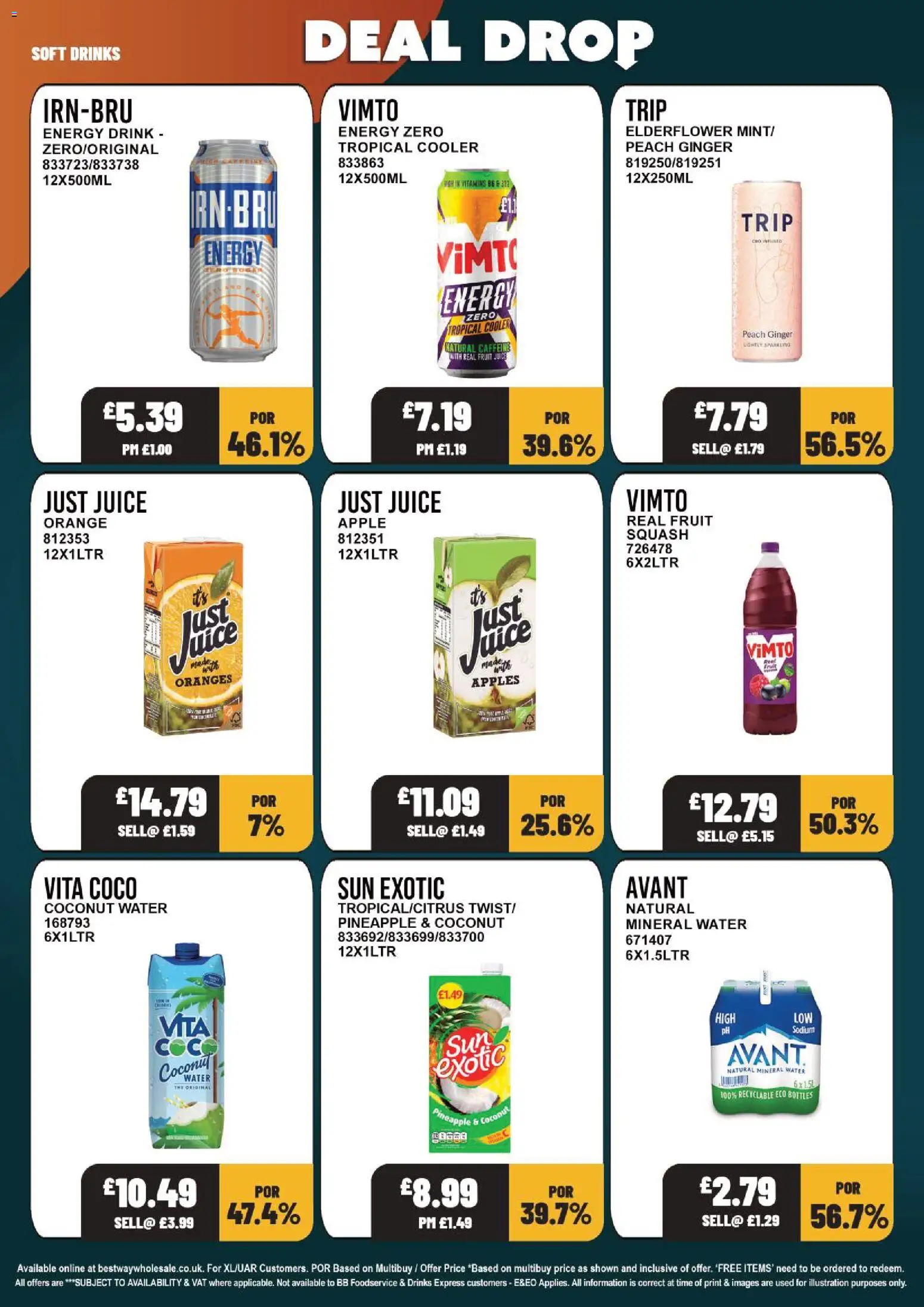 {H1} | Page: 8 | Products: Juice, Oranges, Mineral water, Energy drink