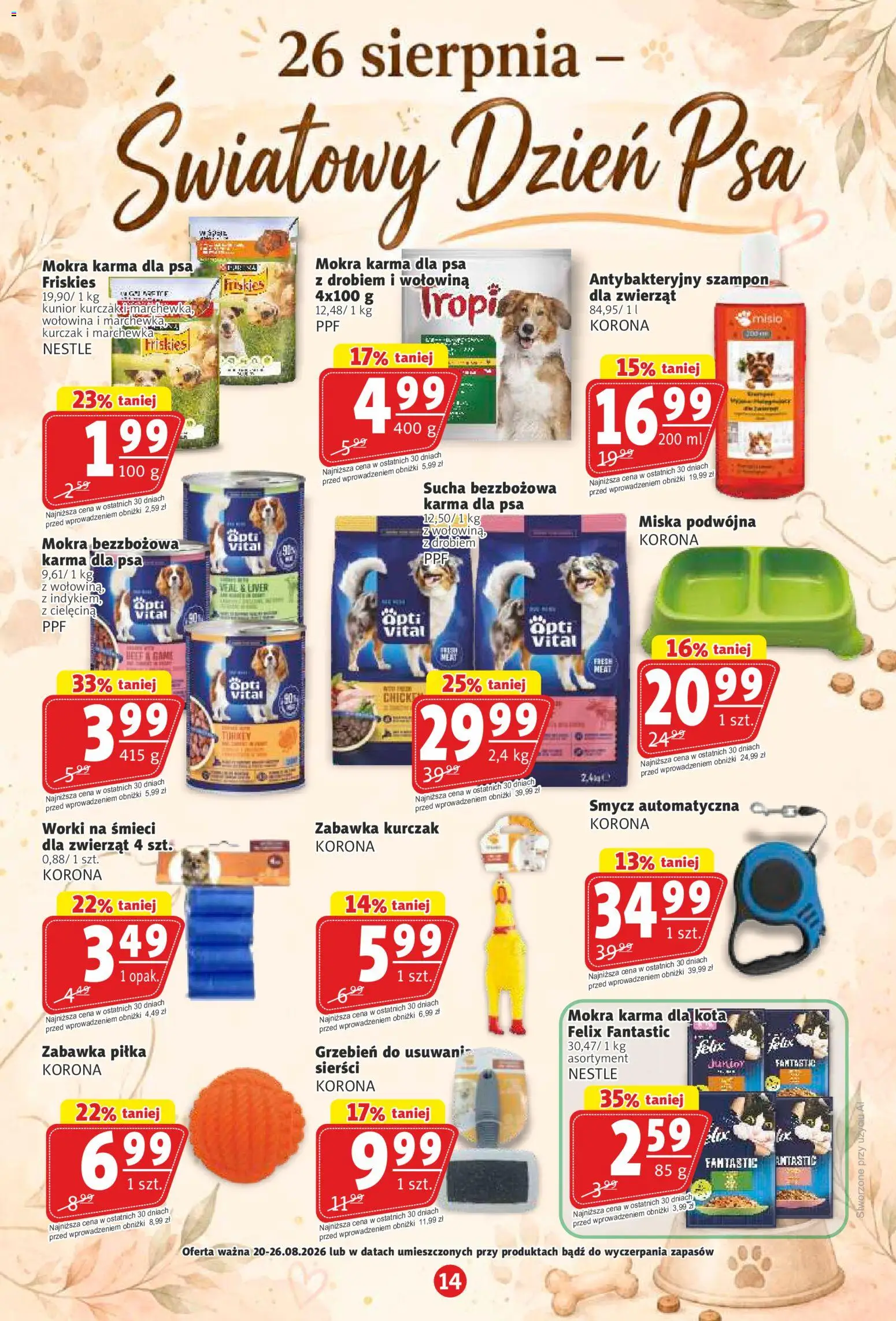 Prim Market gazetka od 20.08.2026 | Strona: 14 | Produkty: Karma dla kota, Karma dla psa, Wołowina, Grzebień