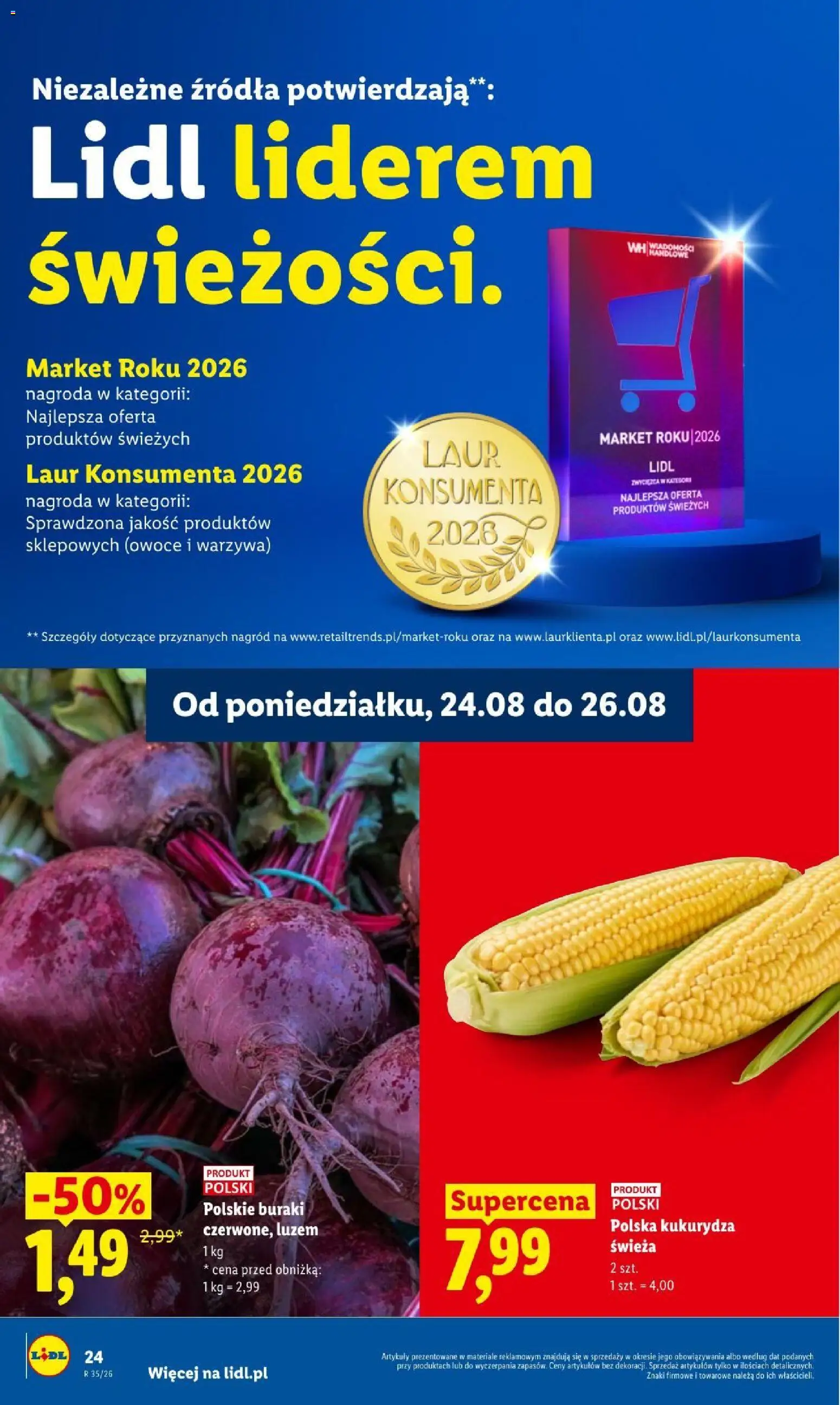 Lidl gazetka od 24.08.2026 | Strona: 36 | Produkty: Buraki, Kukurydza, Warzywa, Owoce