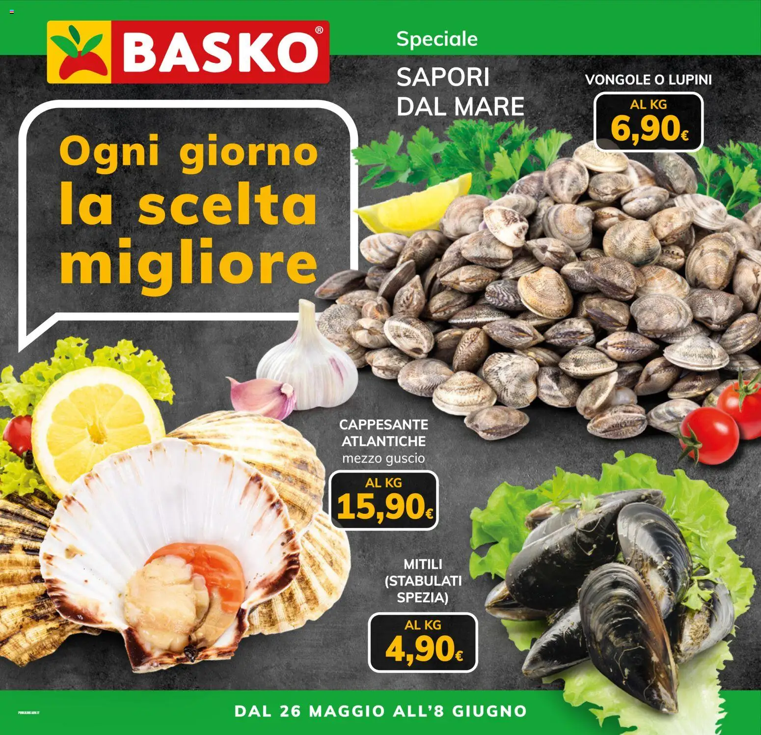 Volantino Basko del 26.05.2026 | Pagina: 1 | Prodotti: Lupini, Vongole