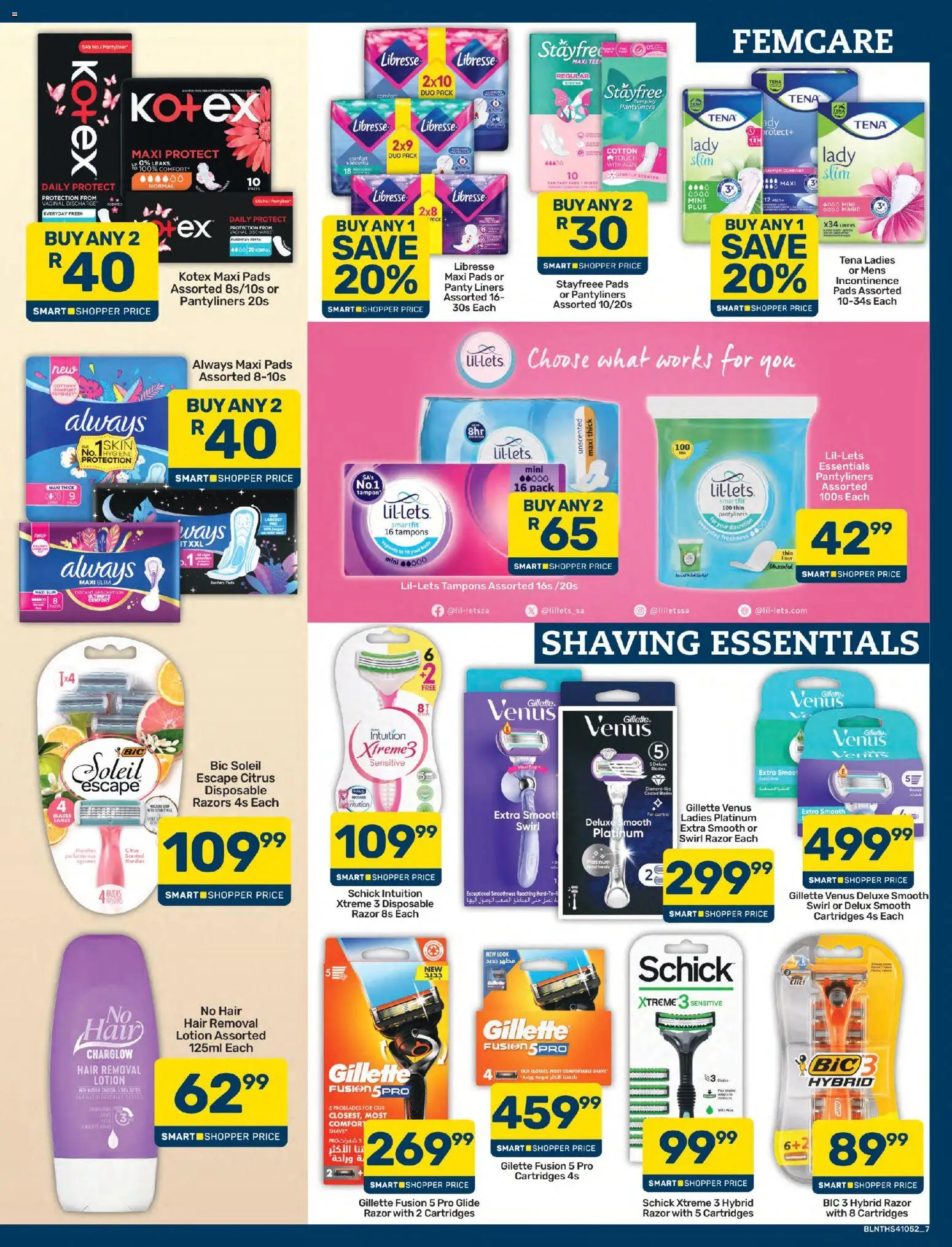New Pick n Pay catalogue – valid from 24/07/2026 | Page: 7 | Products: Pads, Panty liners, Razors, Lotion