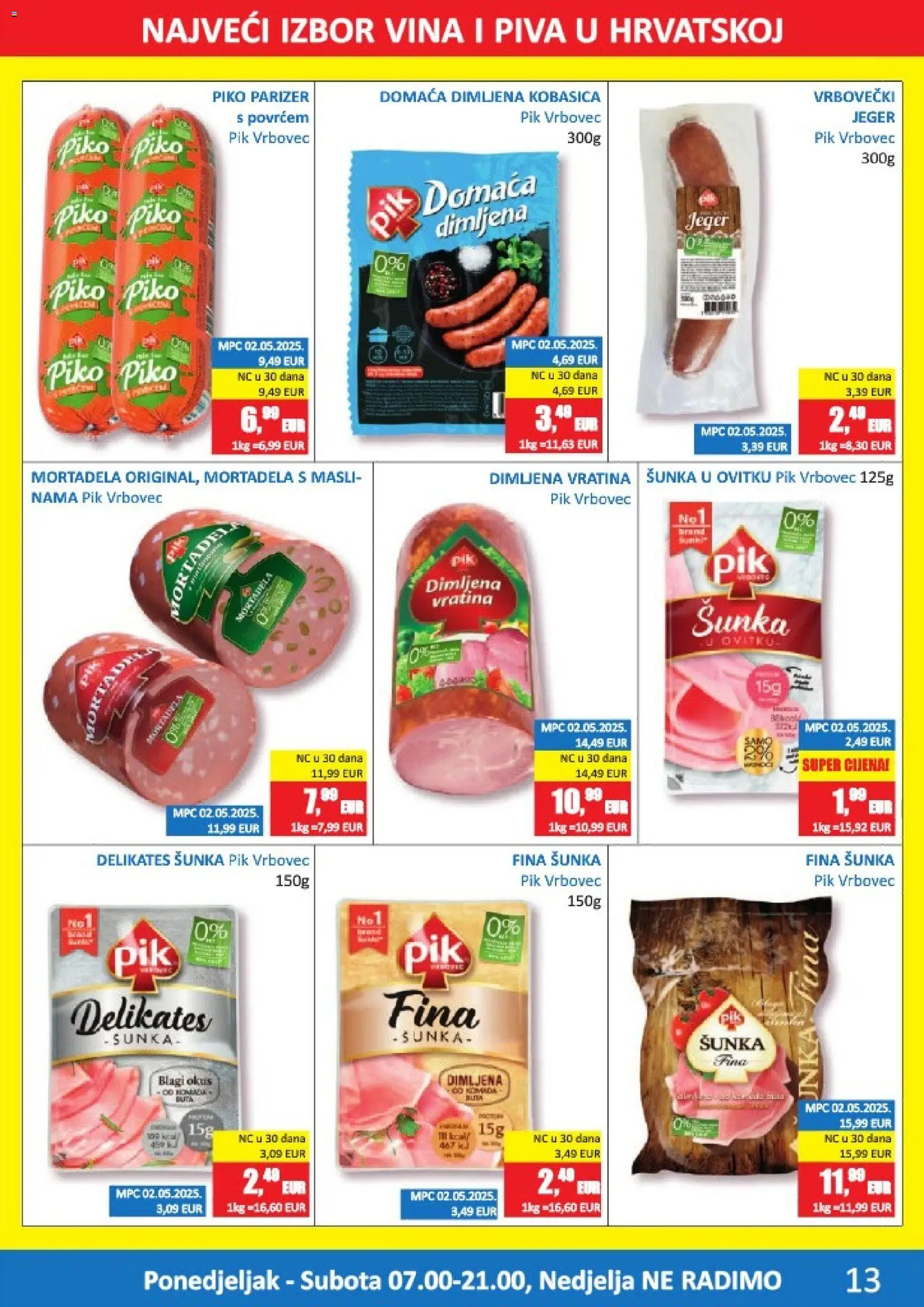 Vrutak katalog | vrijedi od 10.08.2026 | Stranica: 13 | Proizvodi: Mortadela, Kobasica, Pik Vrbovec, Parizer